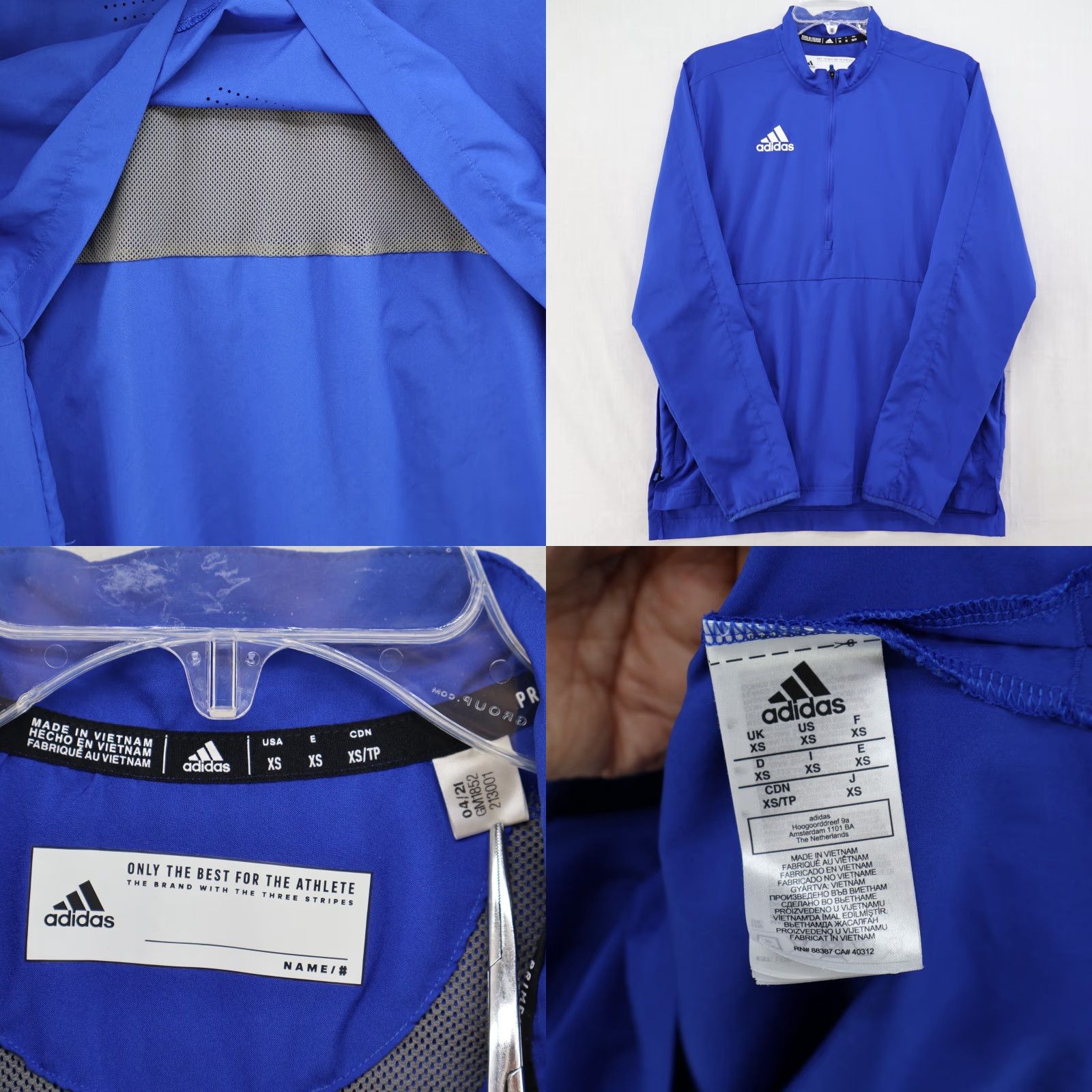Adidas VINTAGE not applicable; adidas Primegreen Mens Coach Long Sleeve 1/4 Zip Jacket Pocket XS Royal Blue Size US XS / EU 42 / 0 - 8 Thumbnail