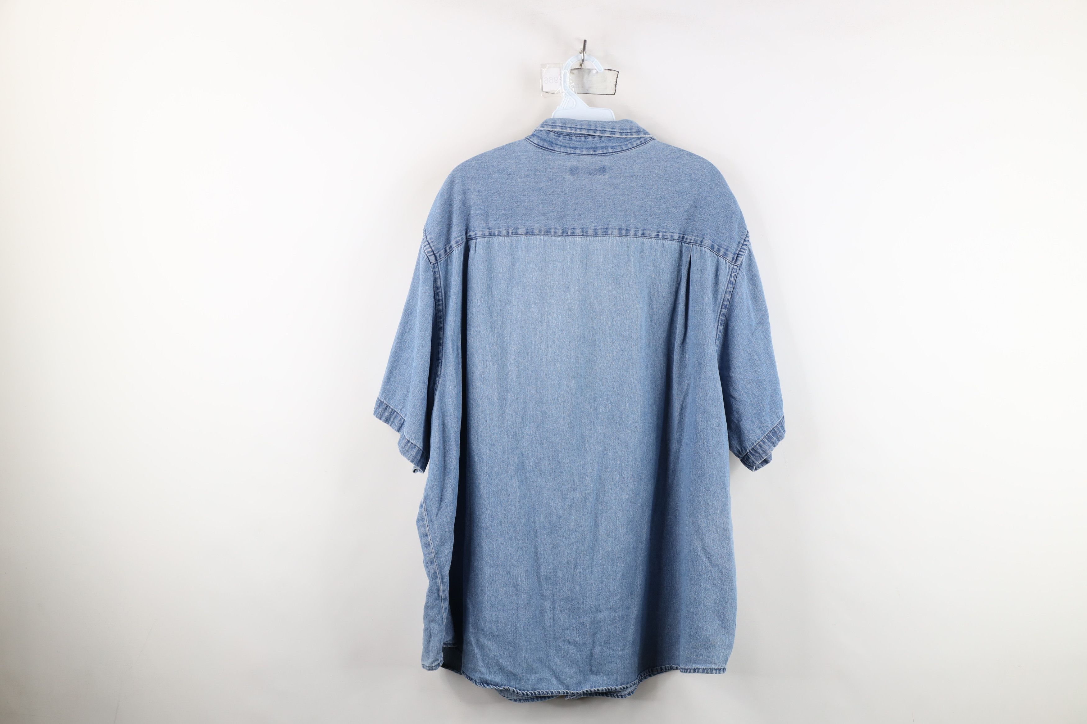 Vintage Vintage 90s Streetwear Blank Short Sleeve Denim Button Shirt Size US XXL / EU 58 / 5 - 12 Thumbnail