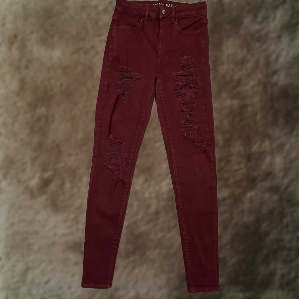 American Eagle Outfitters VINTAGE American Eagle Outfitters 4 Regular Burgundy Super Stretch Hi-Rise Jegging Shirt Womens Slim Red 90s Grunge 80s Jeans Size 27" / US 4 / IT 40 - 1 Thumbnail