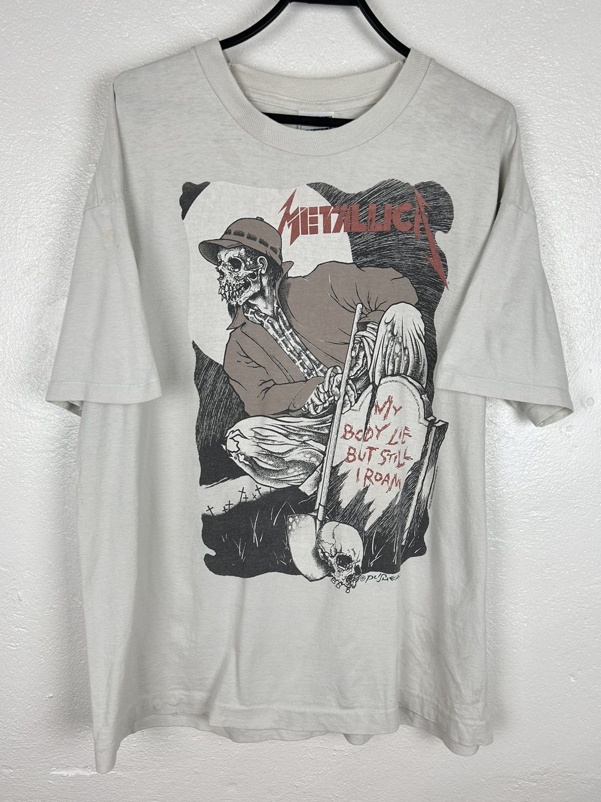 image of Band Tees x Metallica 90's Vintage Metallica 1994 My Body Lie Giant Pushead T-Shirt in Light Gray (