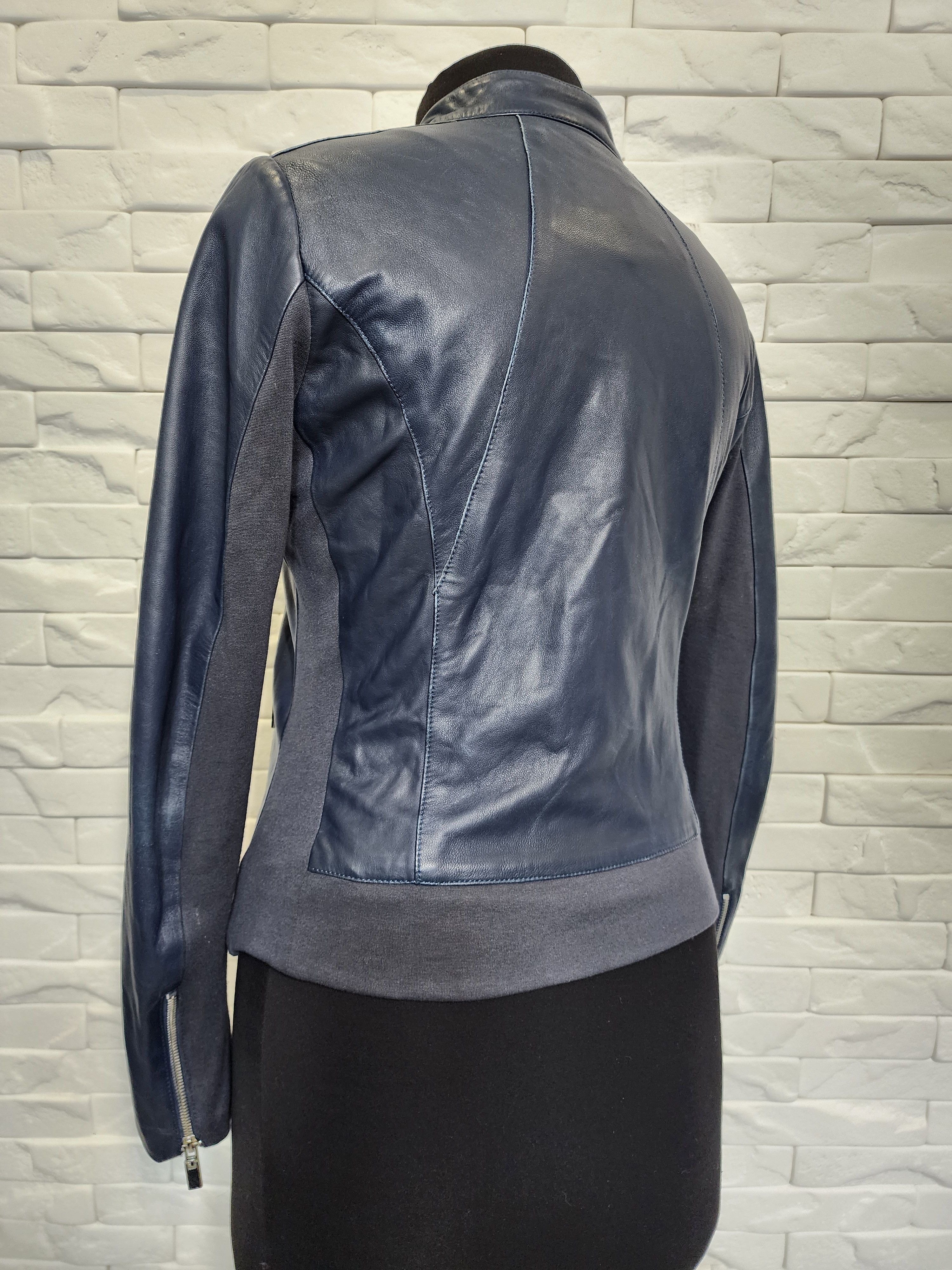 ARMA Blue Leather Jacket: Women's Genuine Leather Coat Size M / US 6-8 / IT 42-44 - 7 Thumbnail