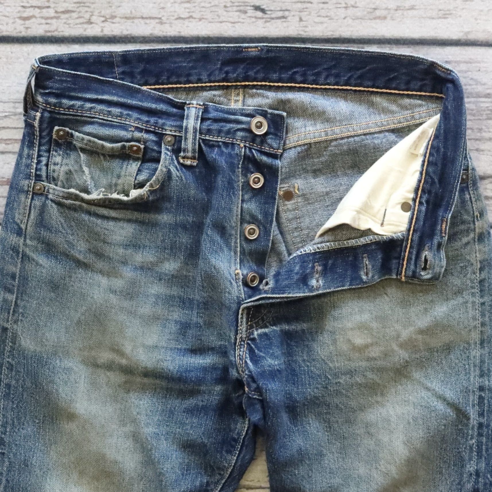 Vintage VINTAGE Heller's Cafe Jeans Selvedge Denim 30 Blue Mens Jeans Vintage 30 Selvedge Denim Jeans Hardwearing 90s? Size US 30 / EU 46 - 3 Thumbnail