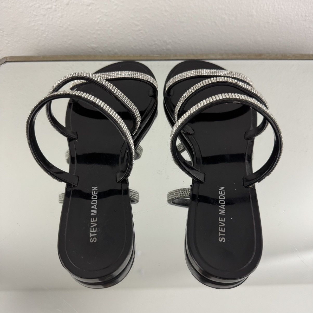 Steve Madden STEVE MADDEN Black Silver Strappy Yoma Jelly Slip On Sandals Size US 7 / IT 37 - 4 Thumbnail