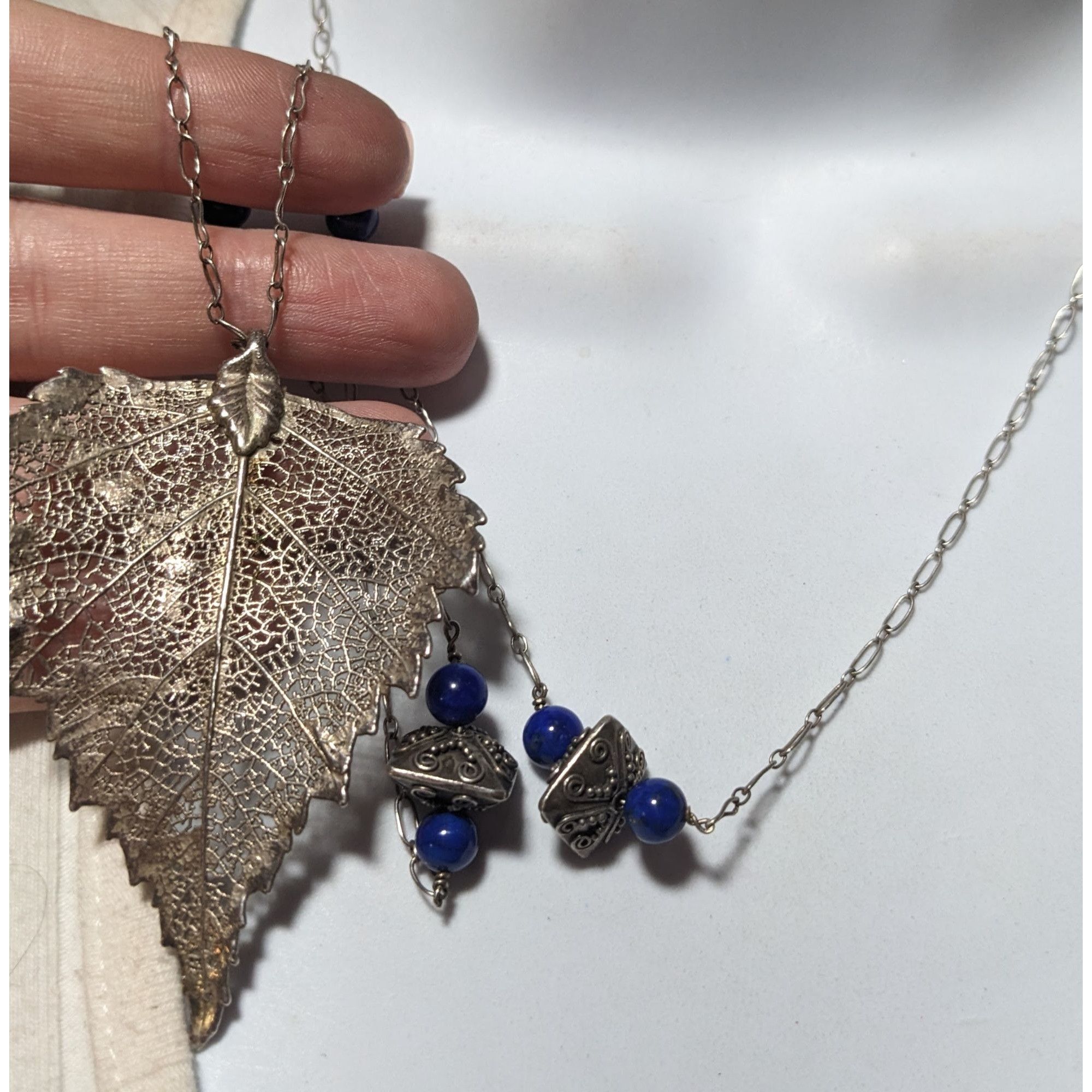 Other Vintage Silver And Blue Electroplated Birch Leaf Necklace Size ONE SIZE - 6 Thumbnail