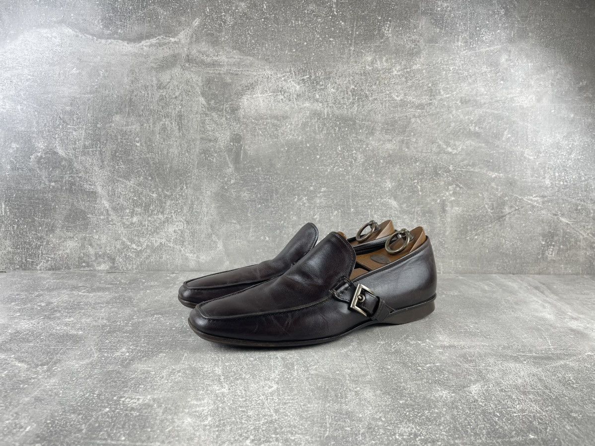 Prada Mens Brown Leather Loafers Buckle Strap Shoes (Size 9.5)