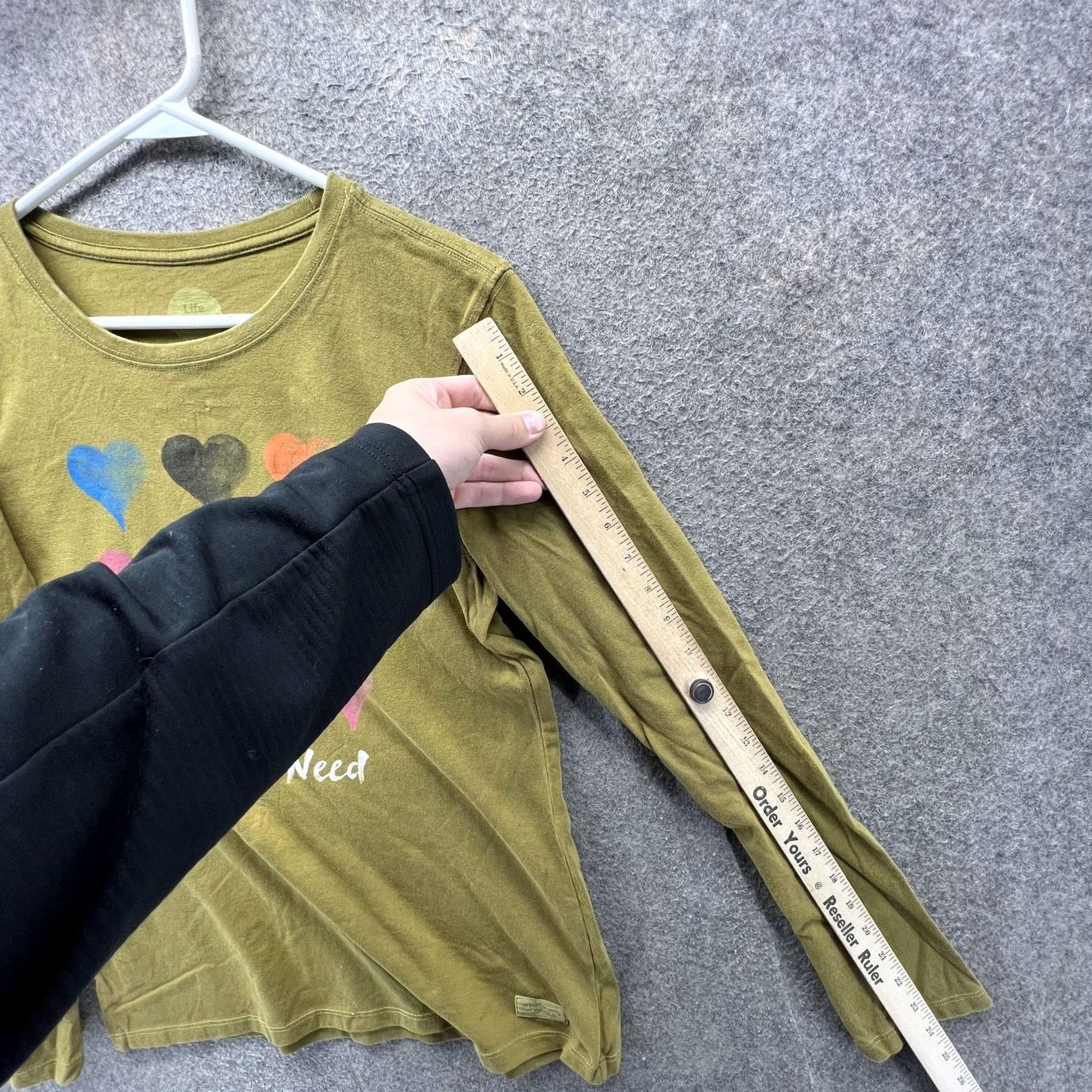 Life is Good Life is Good Shirt Womens Medium Green All We Need Heart Graphic Long Sleeve Top Size M / US 6-8 / IT 42-44 - 6 Thumbnail