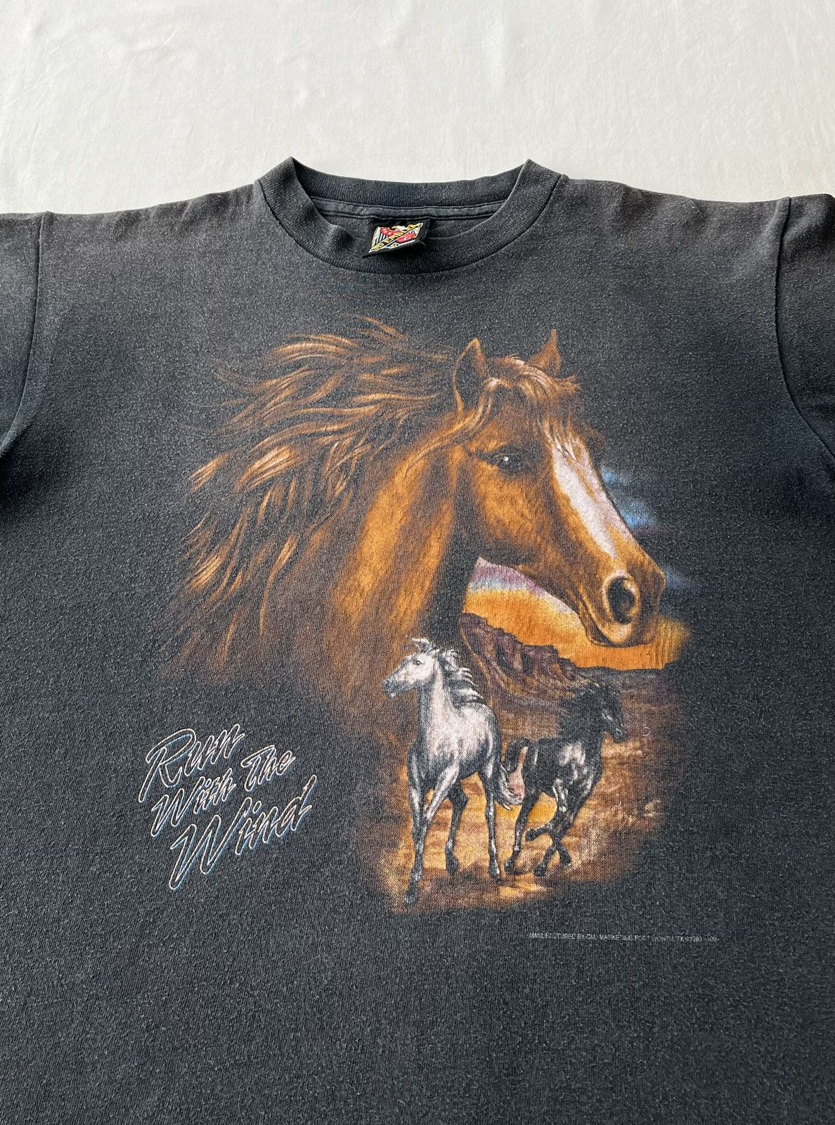 Vintage Vintage 1993 3D Emblem Horse Run with the Wild Black T-shirt Size US M / EU 48-50 / 2 - 5 Thumbnail