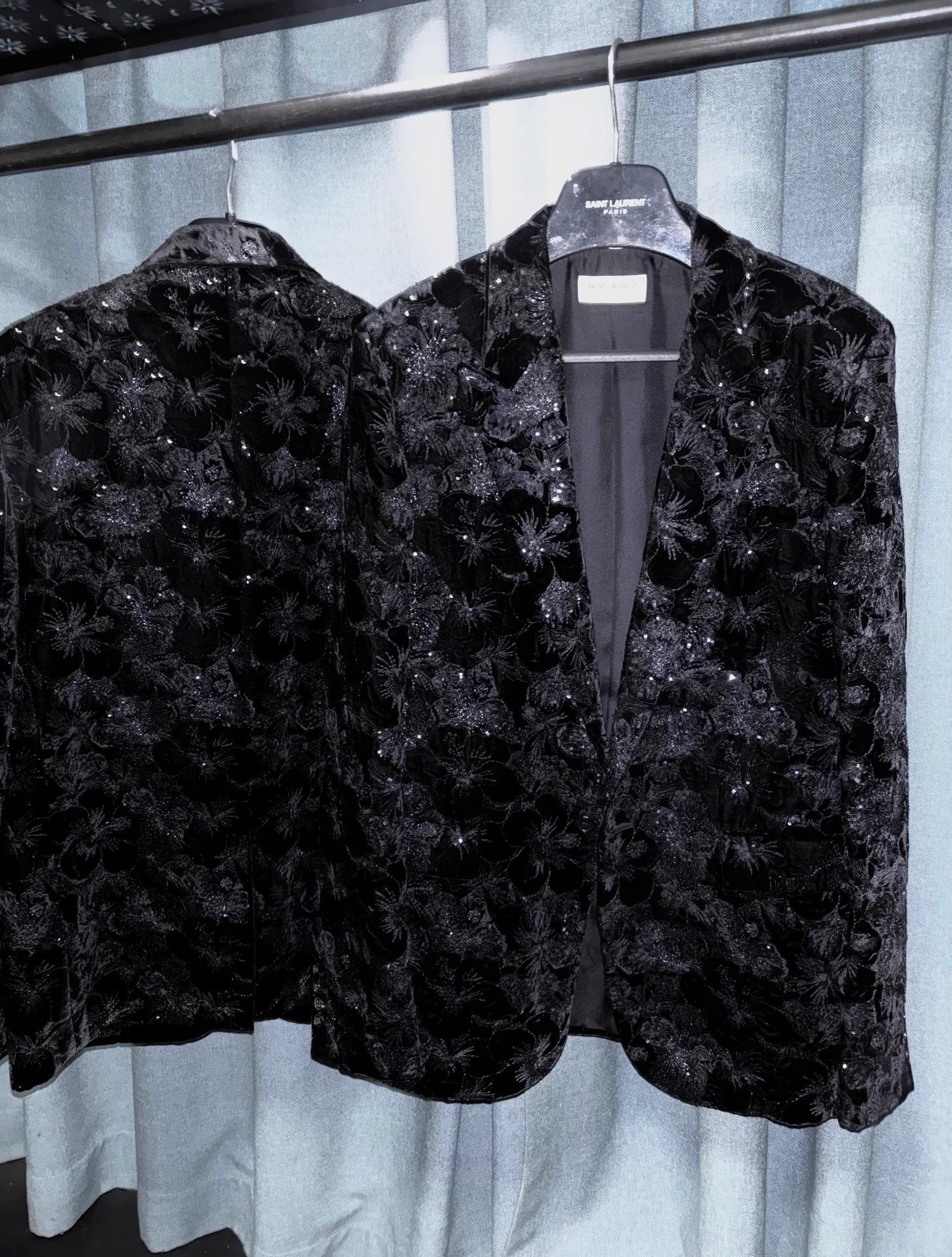 Saint Laurent Paris Saint Laurent 2021SS Black Velvet Hibiscus Blazer 46/50 Size 46S - 1 Thumbnail