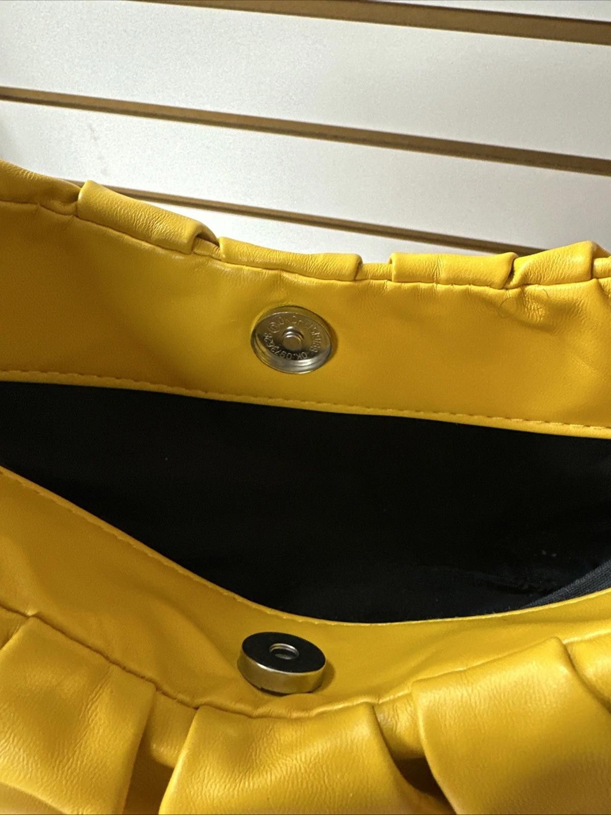 The Unbranded Brand Ruched Hobo Faux Leather Yellow Handbag Size ONE SIZE - 3 Thumbnail