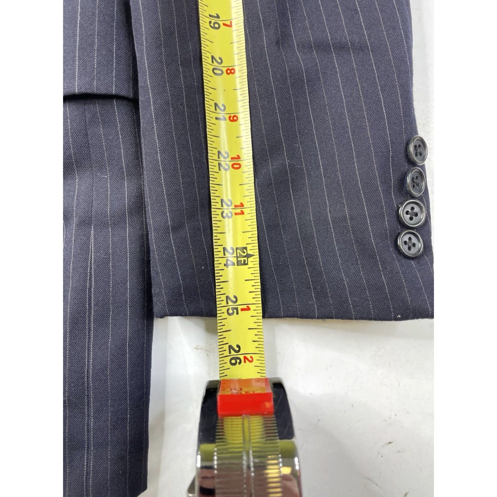 Vintage Oxxford Blazer Jacket Men 42 Athletic Dark Navy Blue Pinstripe Two-Button Single-Vented Regular Length Striped Sports Coat Coat Space Size 42R - 3 Thumbnail