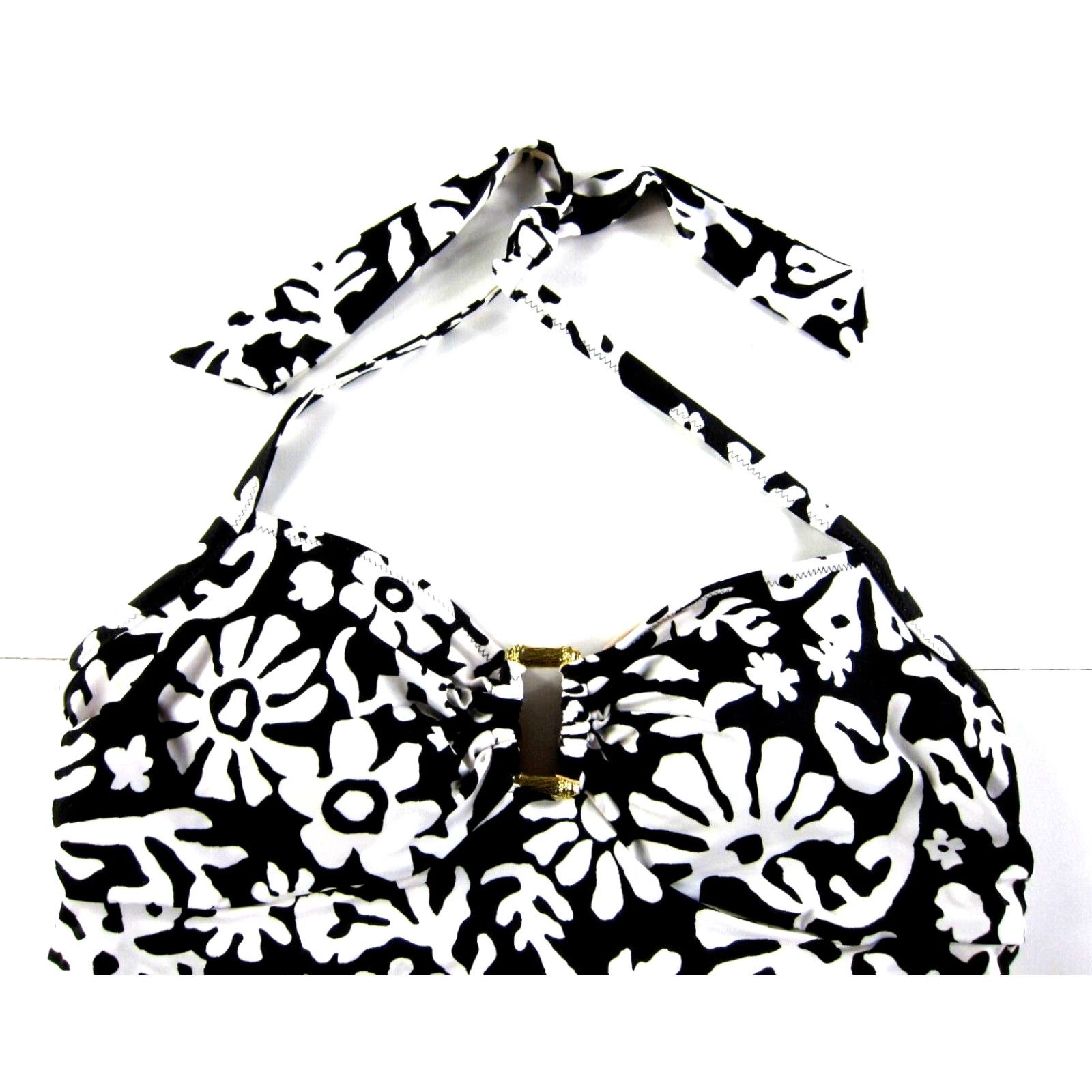 Lands' End Lands' End Black White Gold Floral Padded Built In Bra Halter Tankini Swim Top 16 Size XXL / US 16-18 / IT 52-54 - 4 Thumbnail