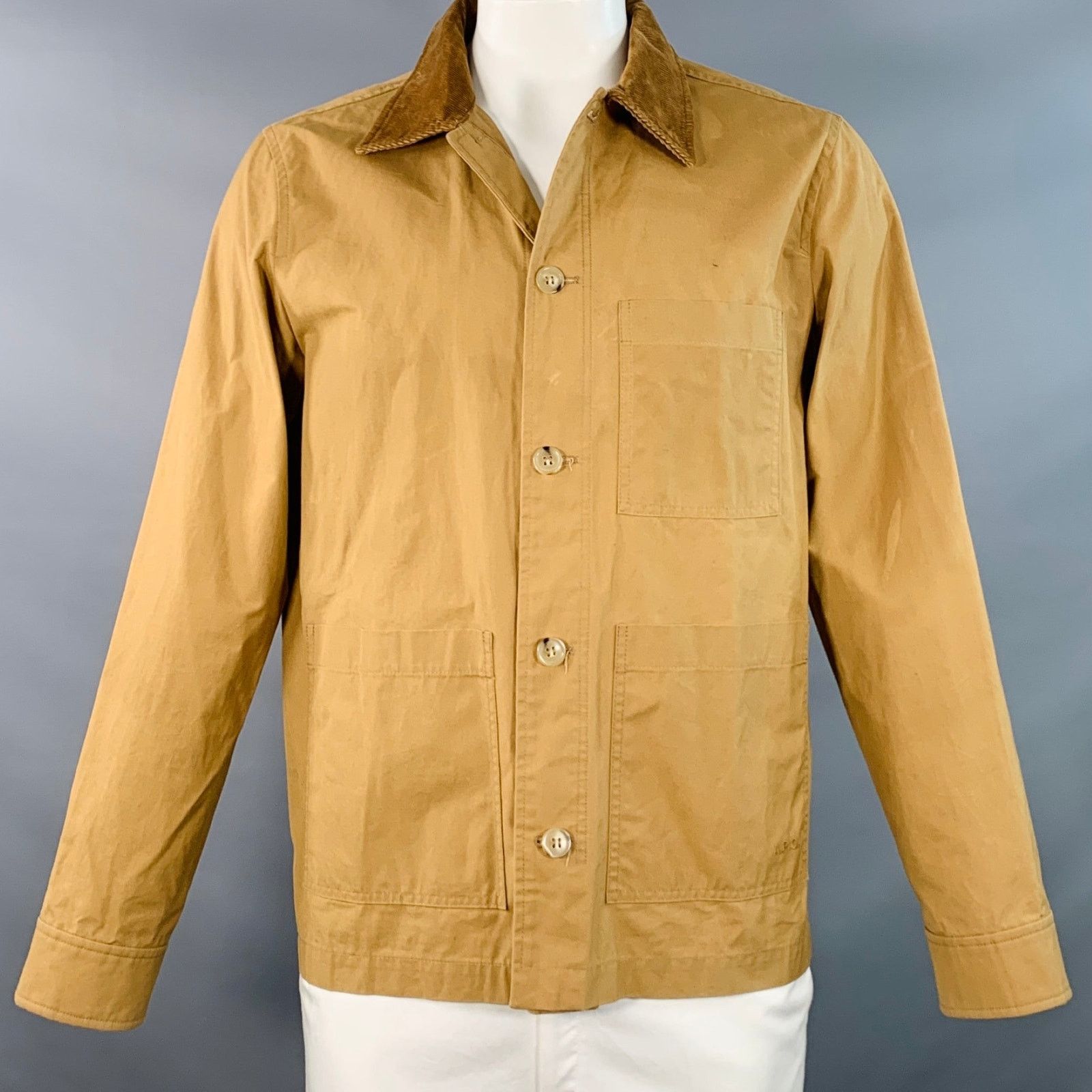 A.P.C. Size L Tan Brown Cotton Corduroy Collar Button Up Jacket Size US L / EU 52-54 / 3 - 1 Thumbnail