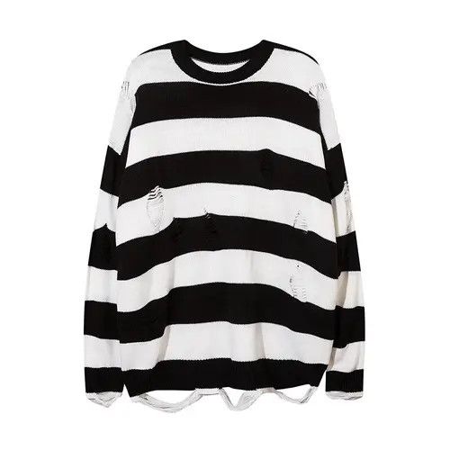 Japanese Brand × Vintage Distressed Striped Knit Crewneck Sweater Size US XL / EU 56 / 4 - 1 Thumbnail