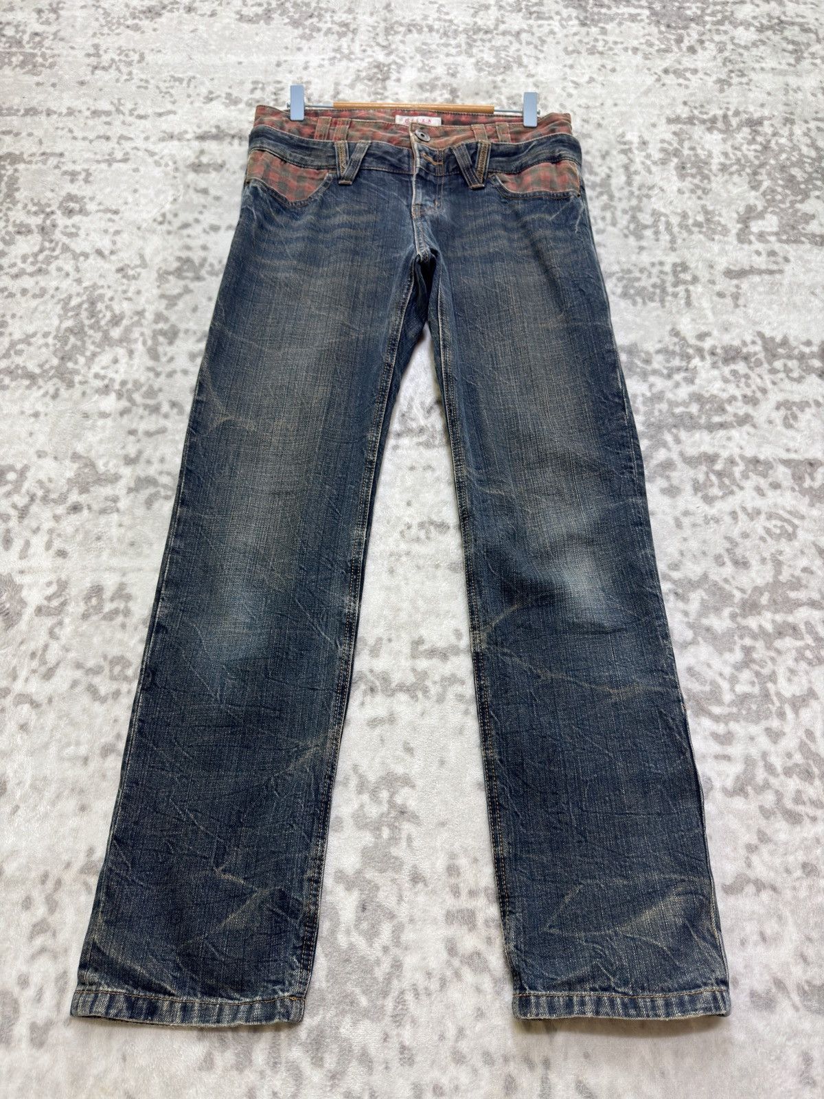 Japanese Brand Colza Y2K Double Waist Distressed Printed back Denim Jeans Size US 31 - 2 Thumbnail
