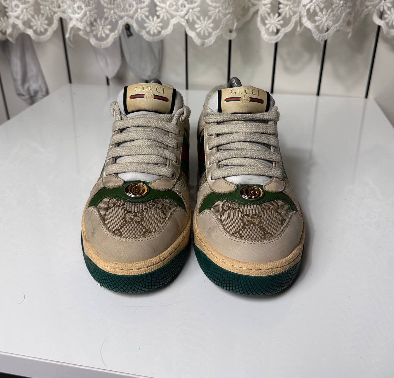 Gucci Gucci Screener Leather GG Canvas Double G Logo Sneakers Size US 5.5 / IT 35.5 - 5 Thumbnail