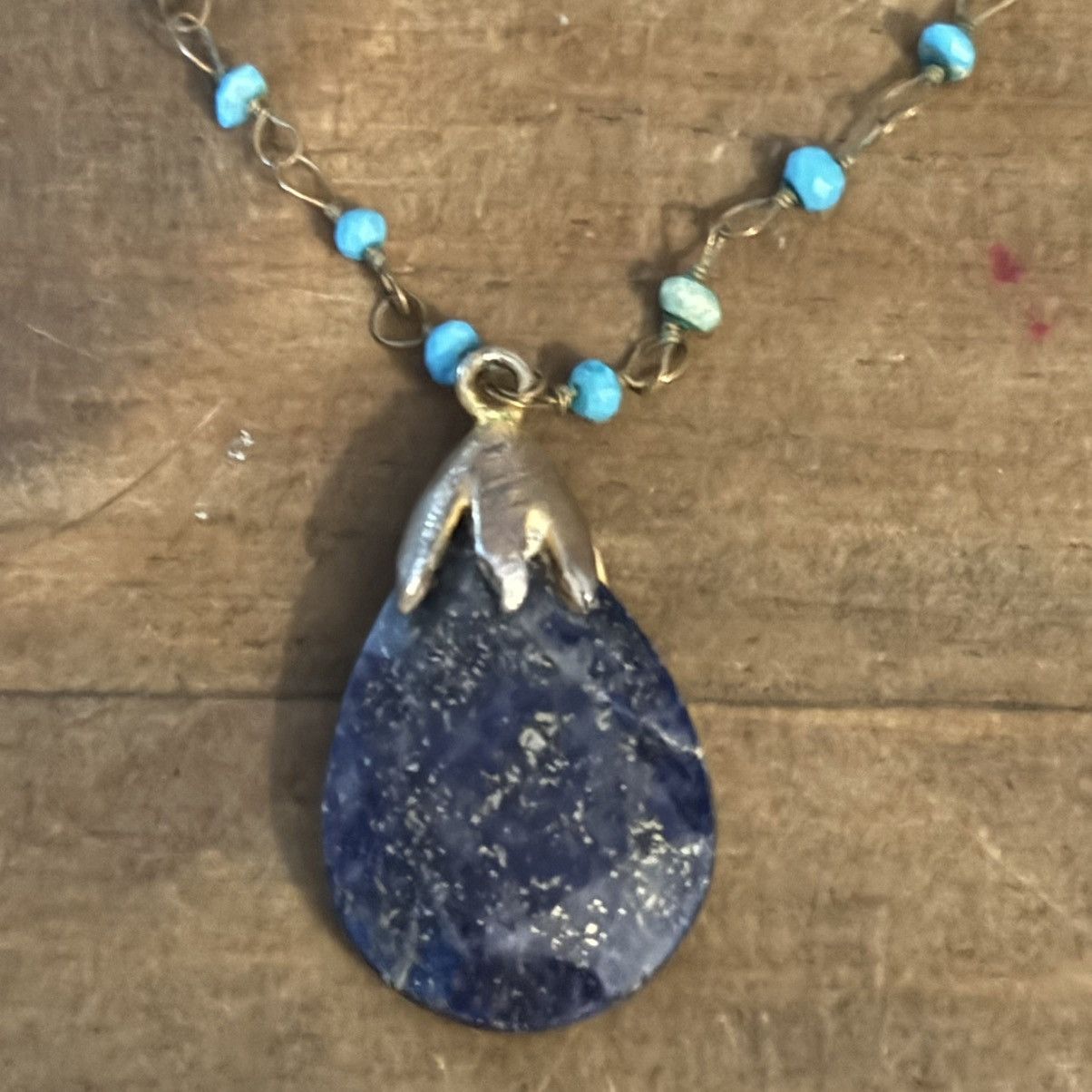 Vintage Vintage station bead necklace Lapis Lazuli tear drop pendant Size ONE SIZE - 4 Thumbnail