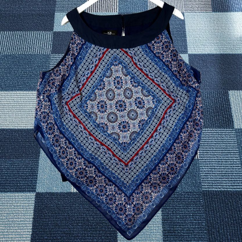 Vintage AGB Top Womens 3X Blue Flowy Boho Bandana Chic Coastal Hippie Floral Geometric Size XXL / US 16-18 / IT 52-54 - 1 Thumbnail