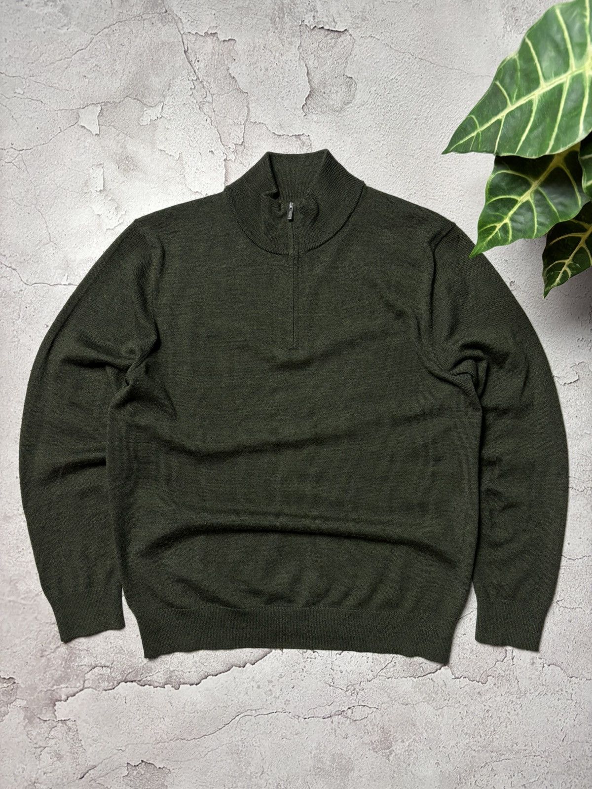 Boggi Milano 1/4 Zip Sweater Men's large green wool