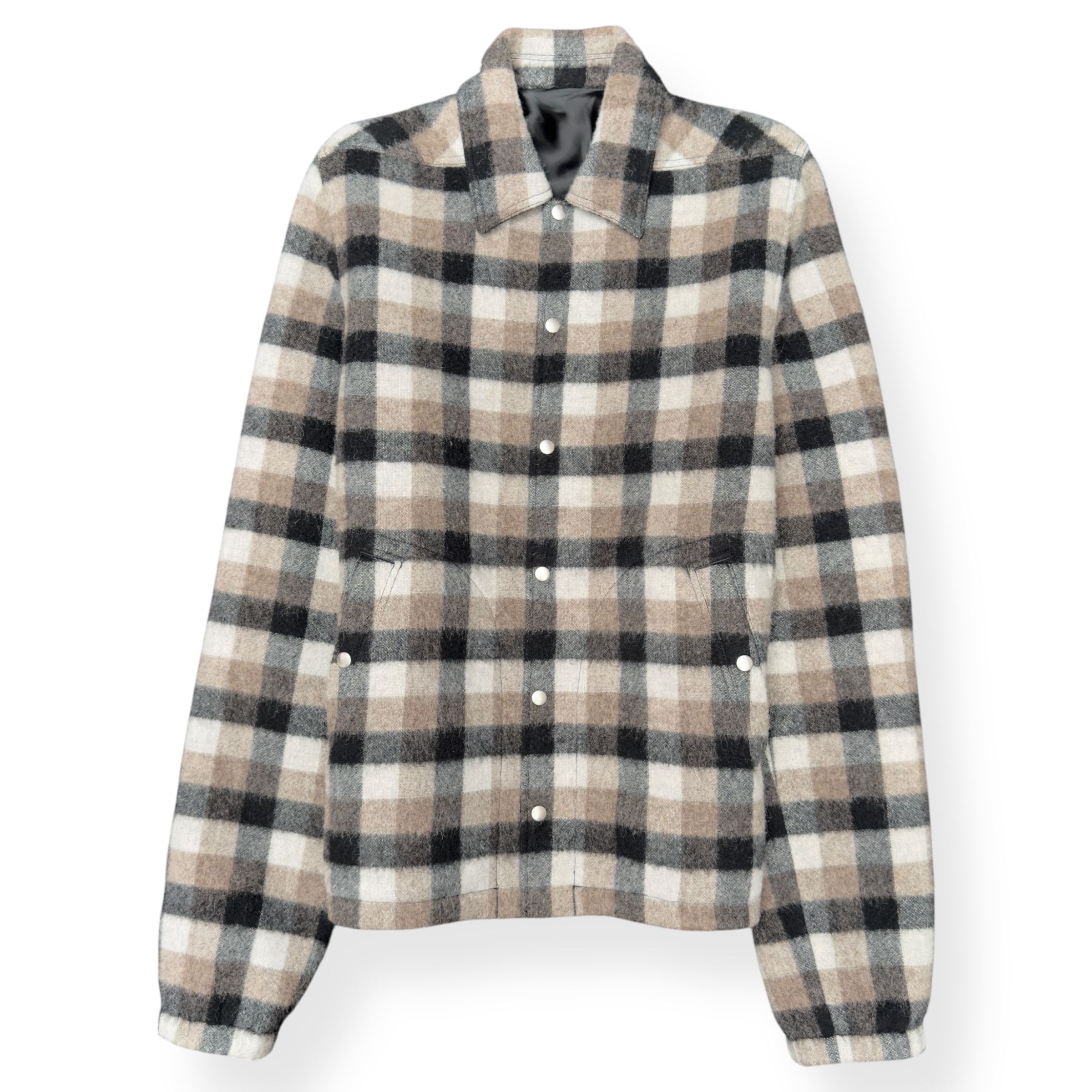 RICK OWENS AW19 ‘LARRY’ WOOL CHECKED JACKET BROWN 50 / M