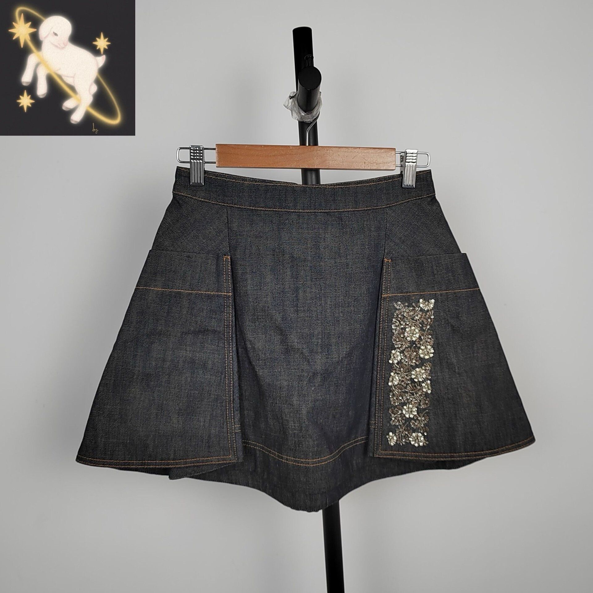 Dior Dior Dark Blue Denim Rhinestone Beaded Skirt Size 36" / US 14 / IT 50 - 1 Thumbnail