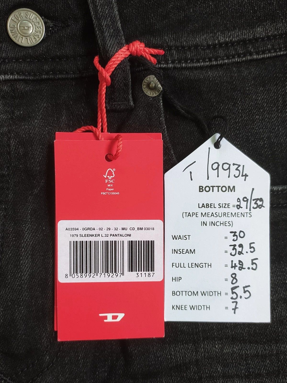 Diesel Diesel 1979 SLEENKER L.32 MENS JEANS T/9934 Size US 29 - 6 Thumbnail