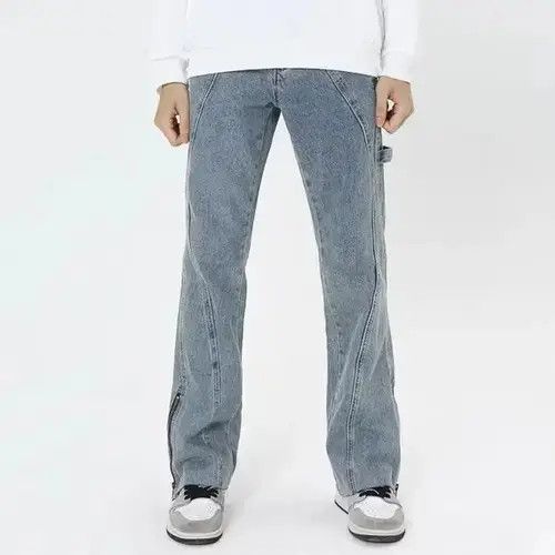 Ankle Zipper Washed Blue Flare Jeans