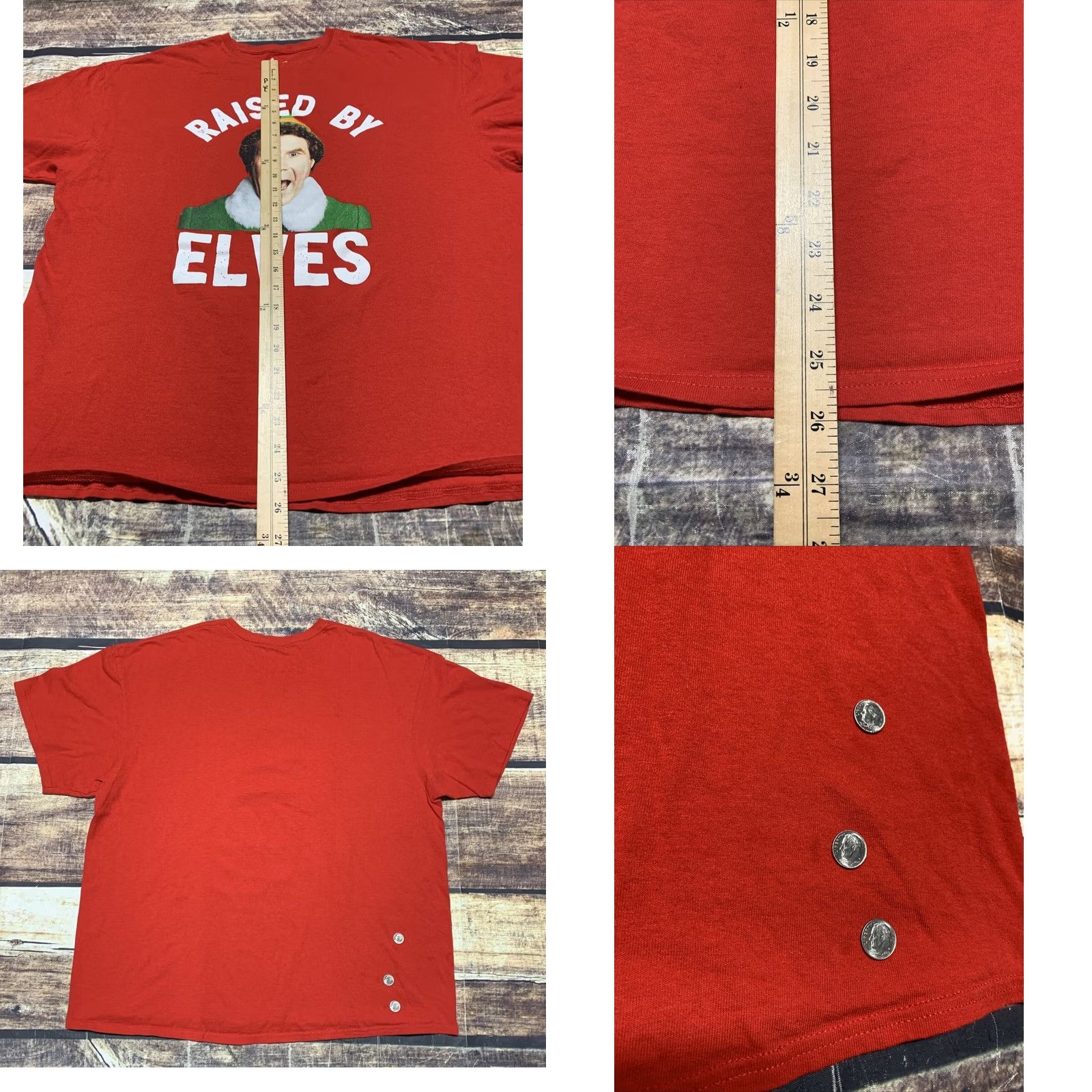 Vintage Buddy ELF "Raised by Elves" Christmas TShirt Size 2XL Red Mens XMas Elf Shirt Crew Neck Cotton Jersey Graphic Print Size US XXL / EU 58 / 5 - 8 Thumbnail