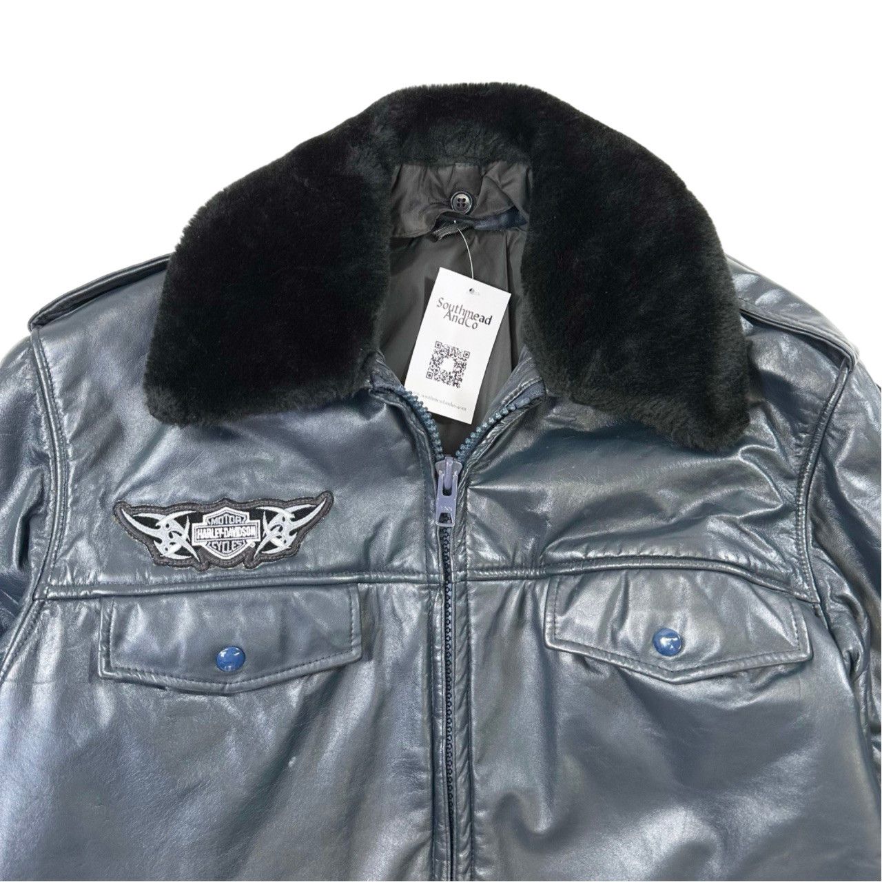 Vintage Vintage 90s Harley Davidson Zip Up Heavy Leather Jacket Size US M / EU 48-50 / 2 - 2 Thumbnail