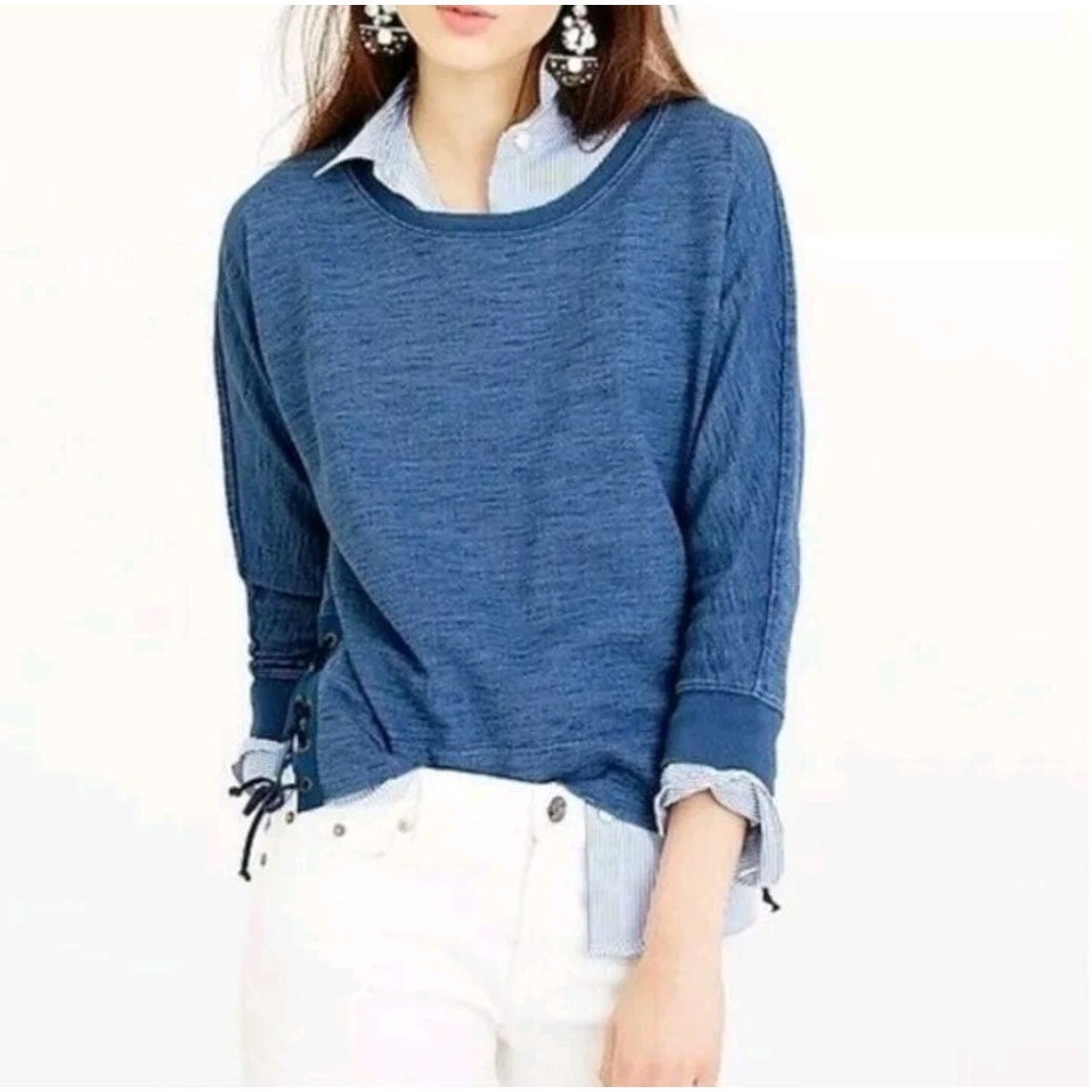 J.Crew J.Crew Indigo Sleeve Crewneck Sweatshirt Size S A000122 Size S / US 4 / IT 40 - 1 Thumbnail