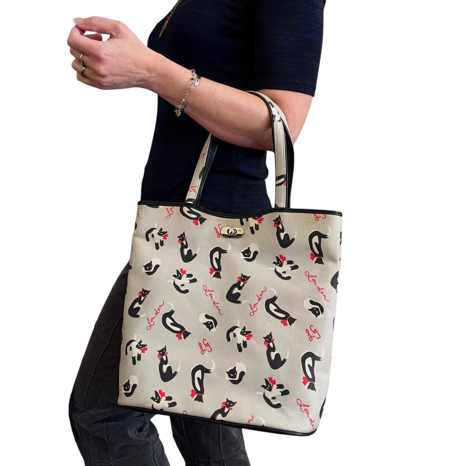 Vintage Vintage Y2K Lulu Guinness London Siamese Cat Gray Tote Bag Size ONE SIZE - 9 Thumbnail