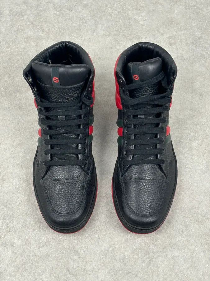 Gucci Gucci Black Red Leather High-Top Sneakers Size US 9 / IT 39 - 3 Thumbnail