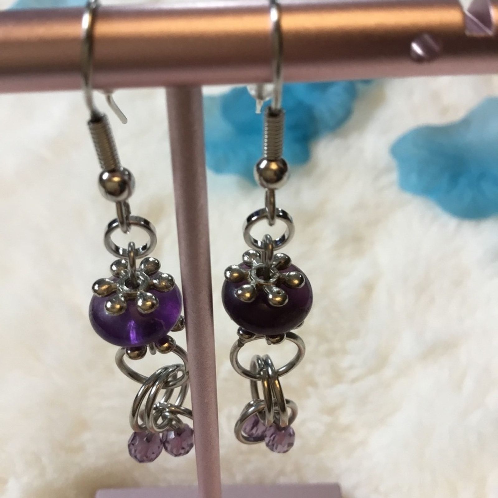 Other Silver Purple Stones Dangle Earrings Size ONE SIZE - 2 Thumbnail