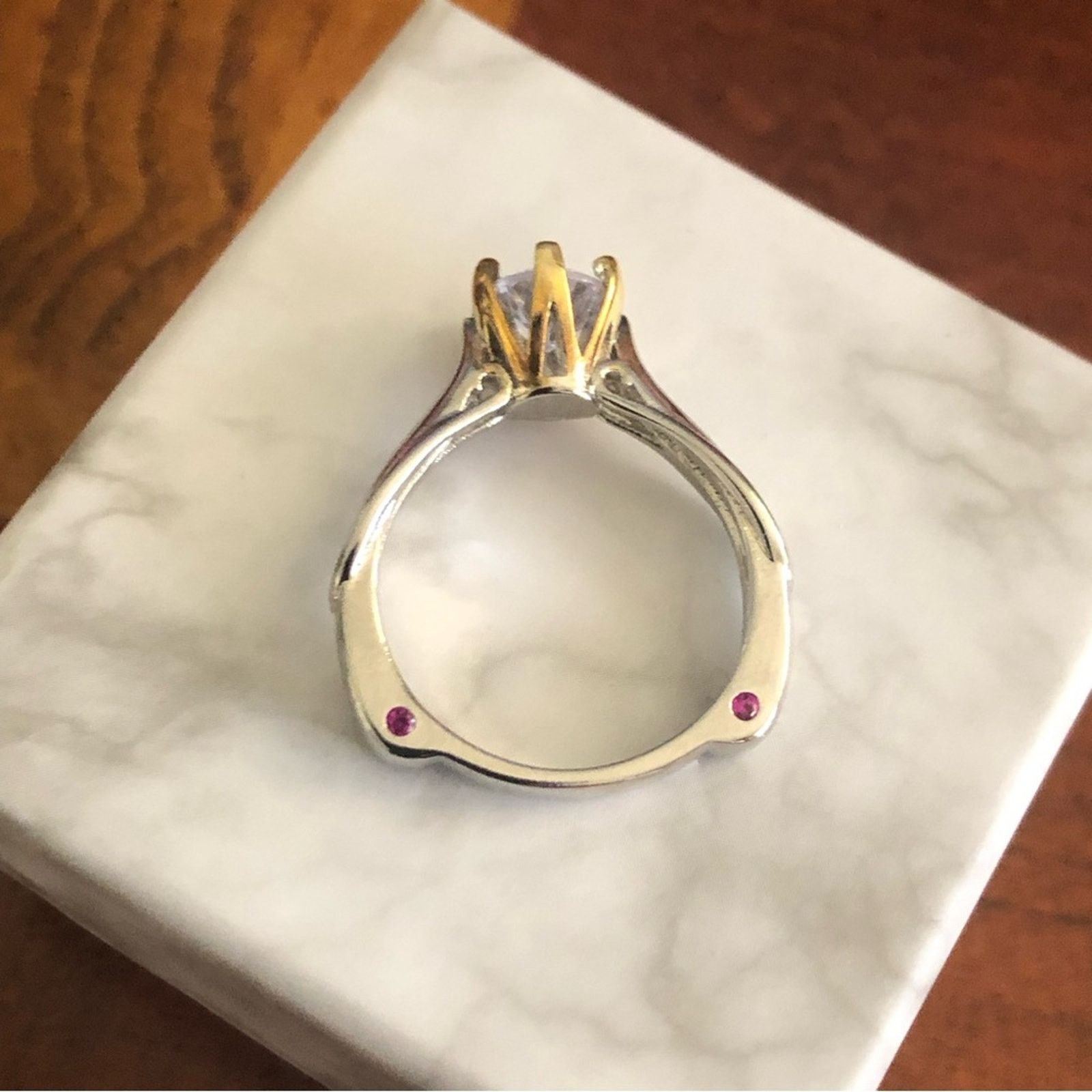Jewelry 18kt gold and sterling silver 7mm CZ cocktail ring 8 NIB Size ONE SIZE - 2 Thumbnail