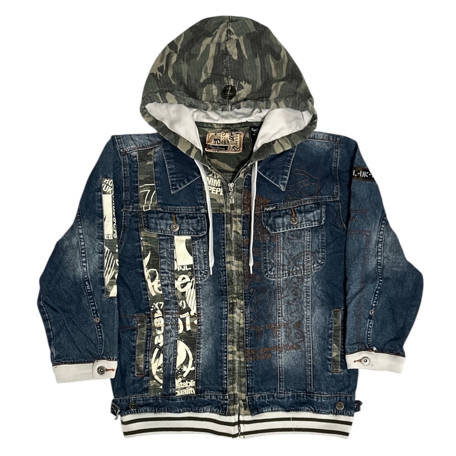 Pepe Jeans Vintage Pepe Jeans Army Camo Patchwork Denim Jacket Size XL / US 12-14 / IT 48-50 - 1 Thumbnail