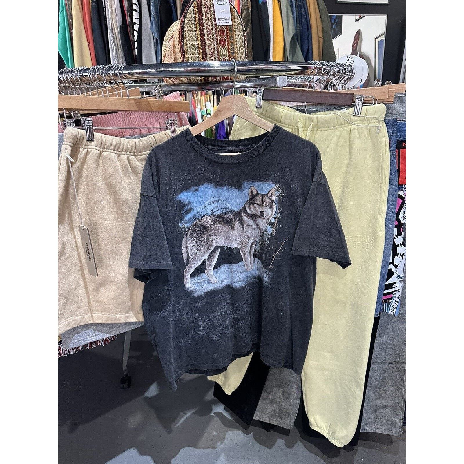 image of Vintage 90's 3D Emblem Nature Wolves Graphic T Shirt Size XL in Black, Men's