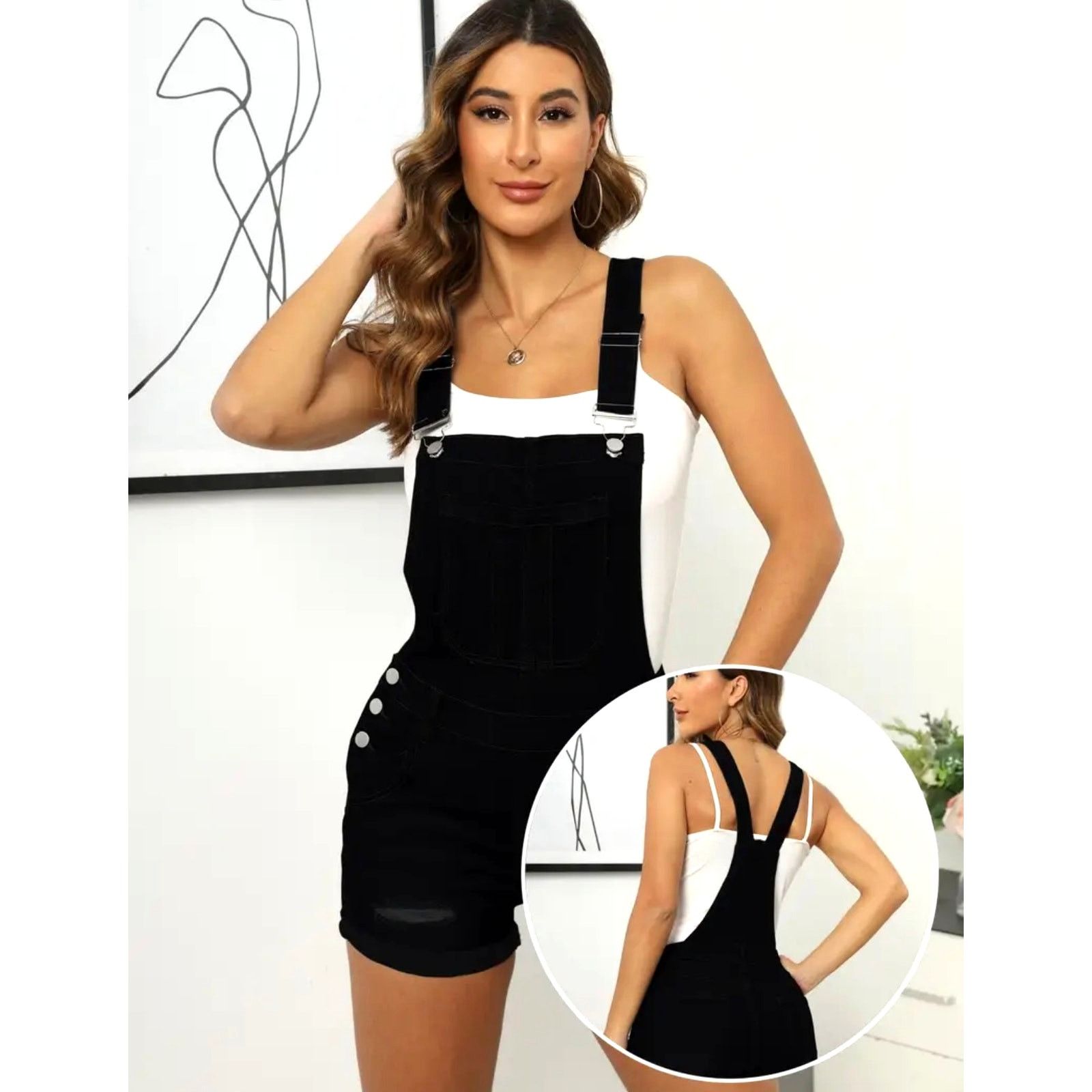 Other Ripped Rolled Denim Style Overalls Shorts Romper Black S Size 27" / US 4 / IT 40 - 4 Thumbnail