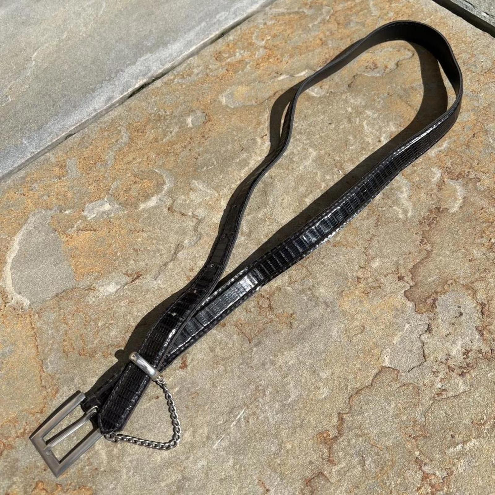 Vintage 90s Black Croc Embossed Faux Leather Chain Belt Size ONE SIZE - 1 Thumbnail