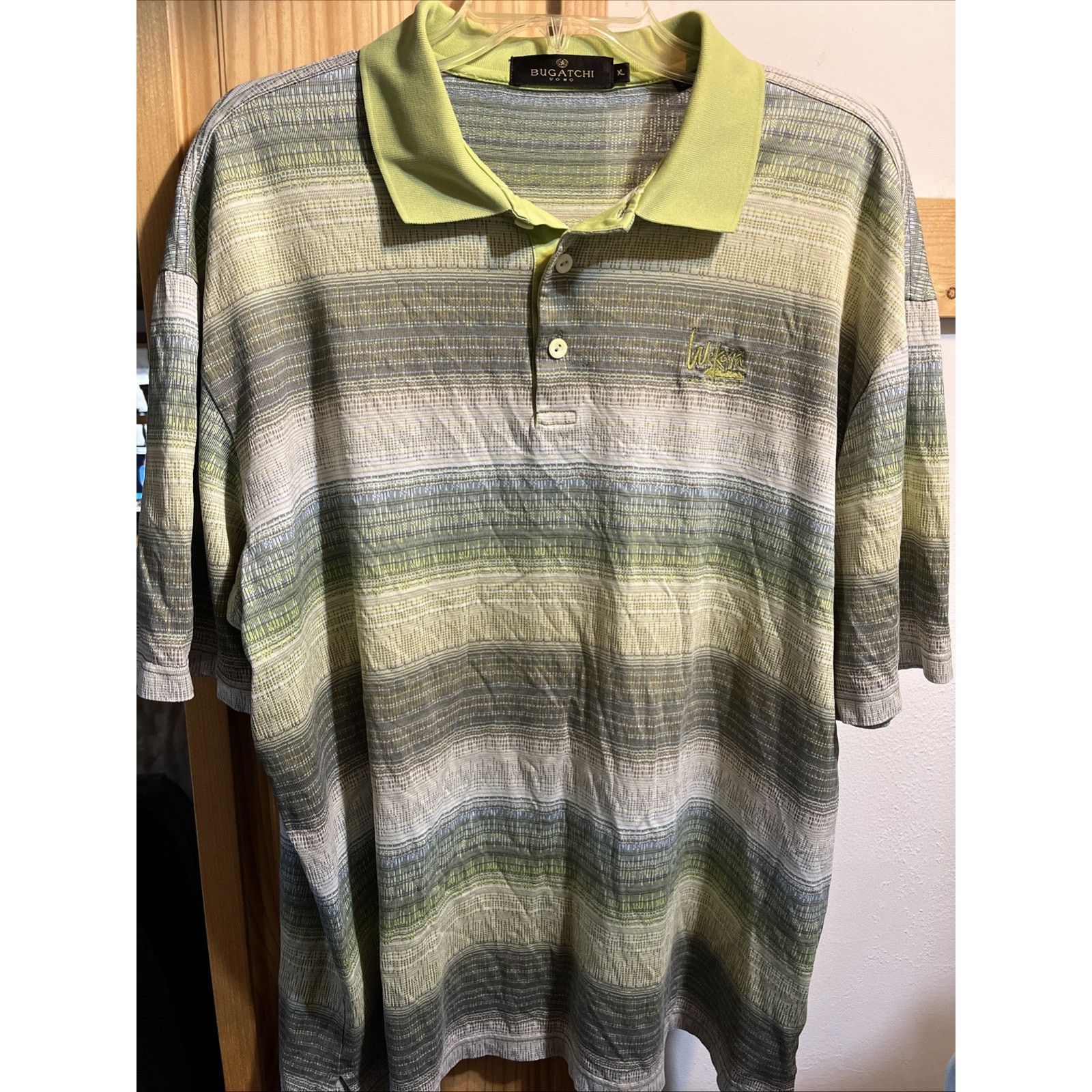 BUGATCHI Bugatchi Uomo Mens Polo Shirt XL Green Golf SS Cotton Button Size US XL / EU 56 / 4 - 2 Thumbnail