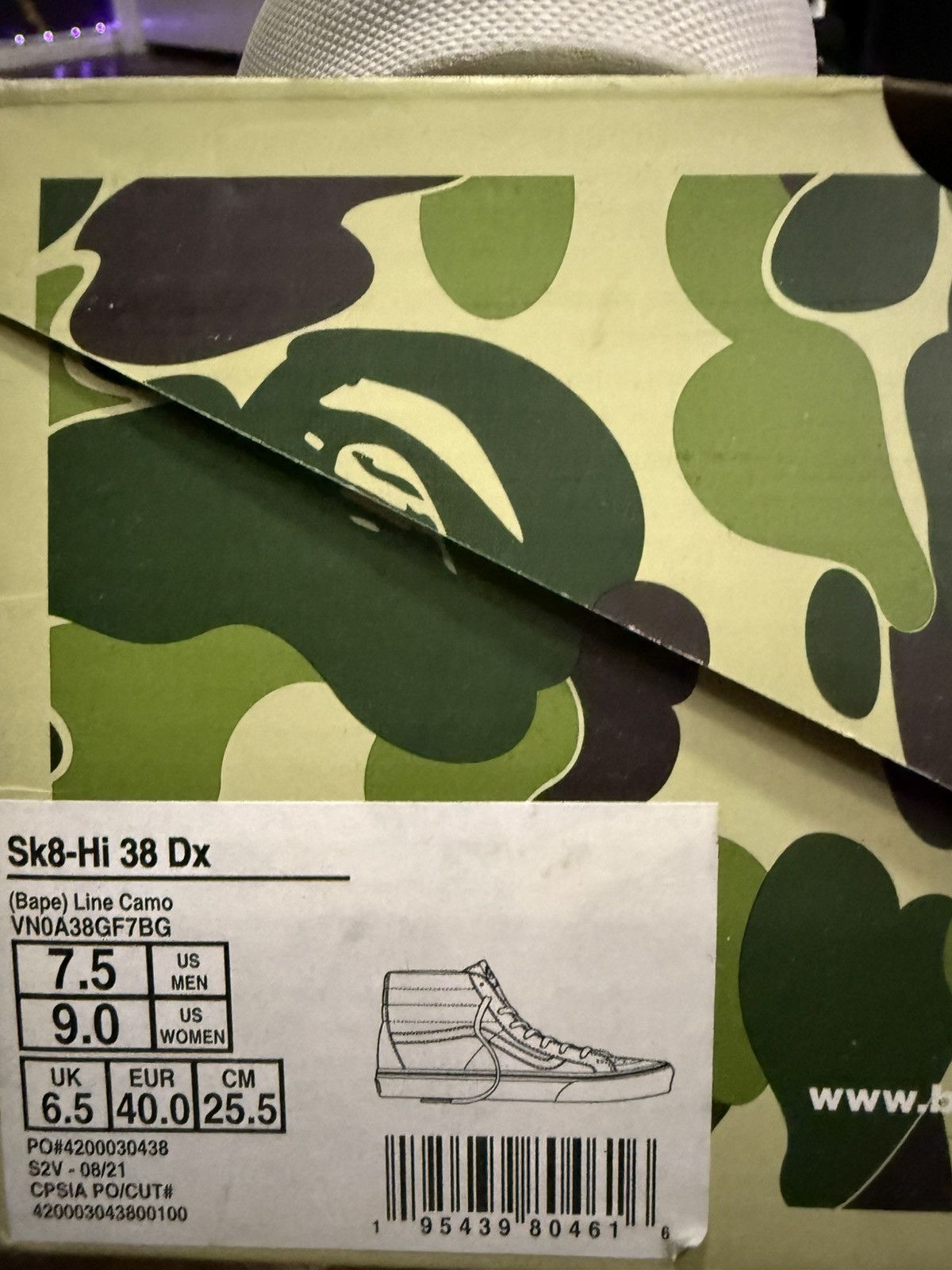 Bape × Vans Bape Sk8 High Size US 7.5 / EU 40-41 - 7 Thumbnail