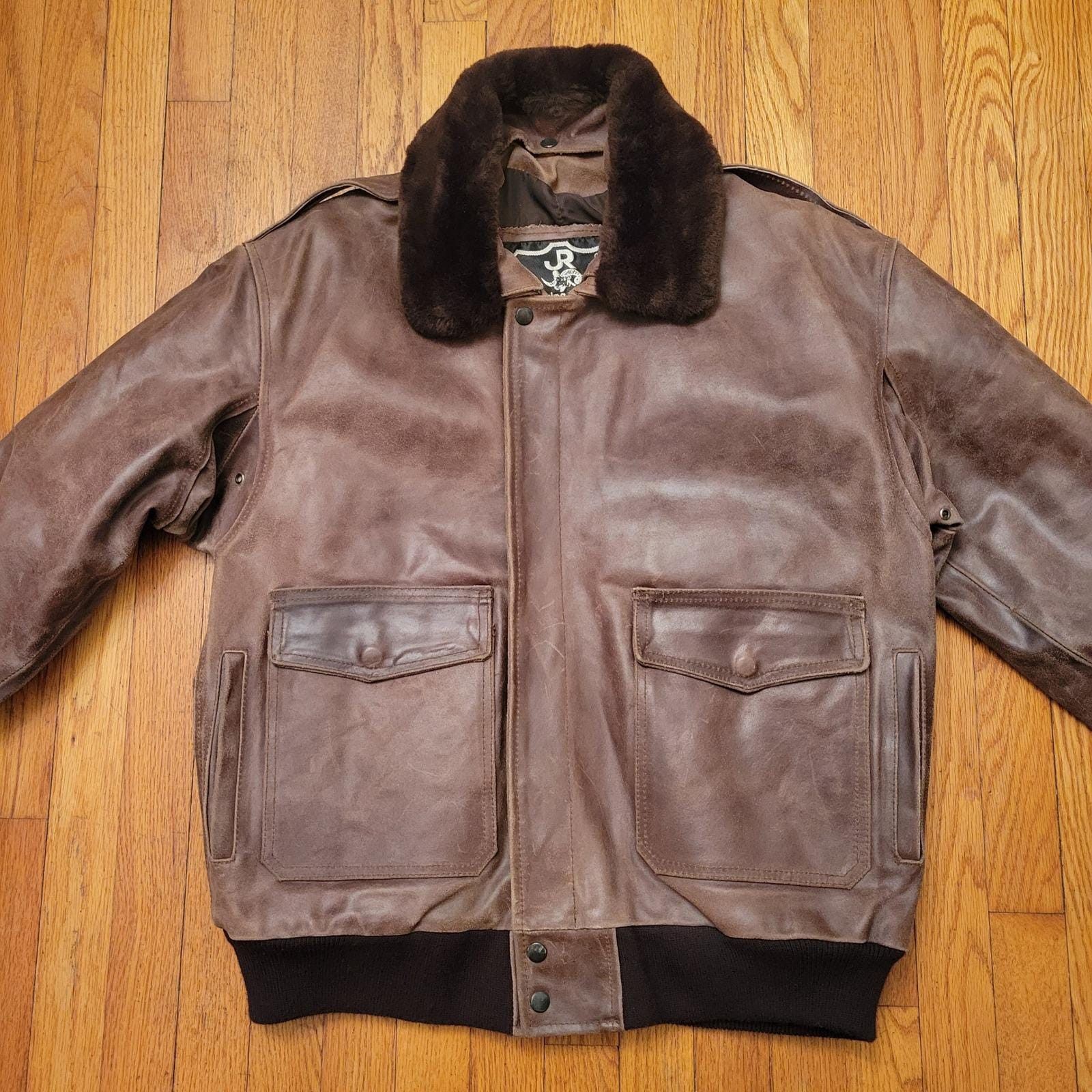 Vintage S Brown Leather Bomber Jacket Faux Fur Collar Aviator Flyboy Size US S / EU 44-46 / 1 - 18 Thumbnail