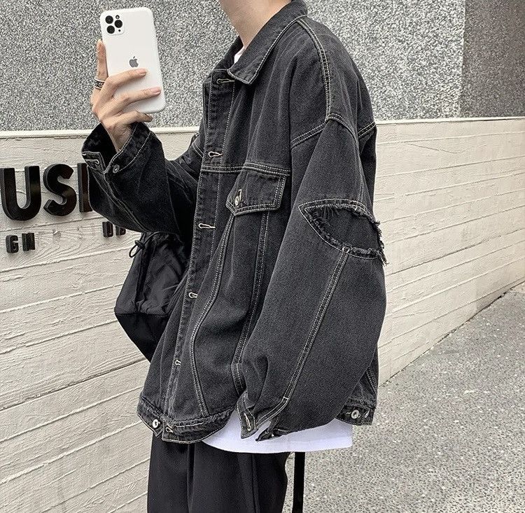Jean Retro Black Oversized Harajuku Denim Jacket Size US L / EU 52-54 / 3 - 4 Thumbnail