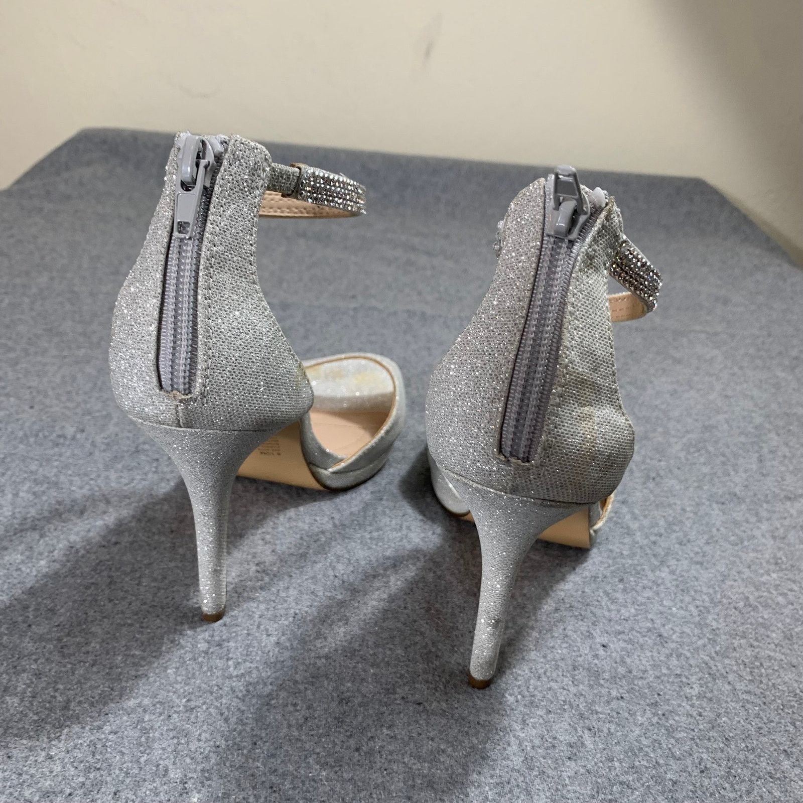 Other Women Heel Ankle Strap Size 8.5 Silver Sparkle Back Zip Size US 8.5 / IT 38.5 - 3 Thumbnail