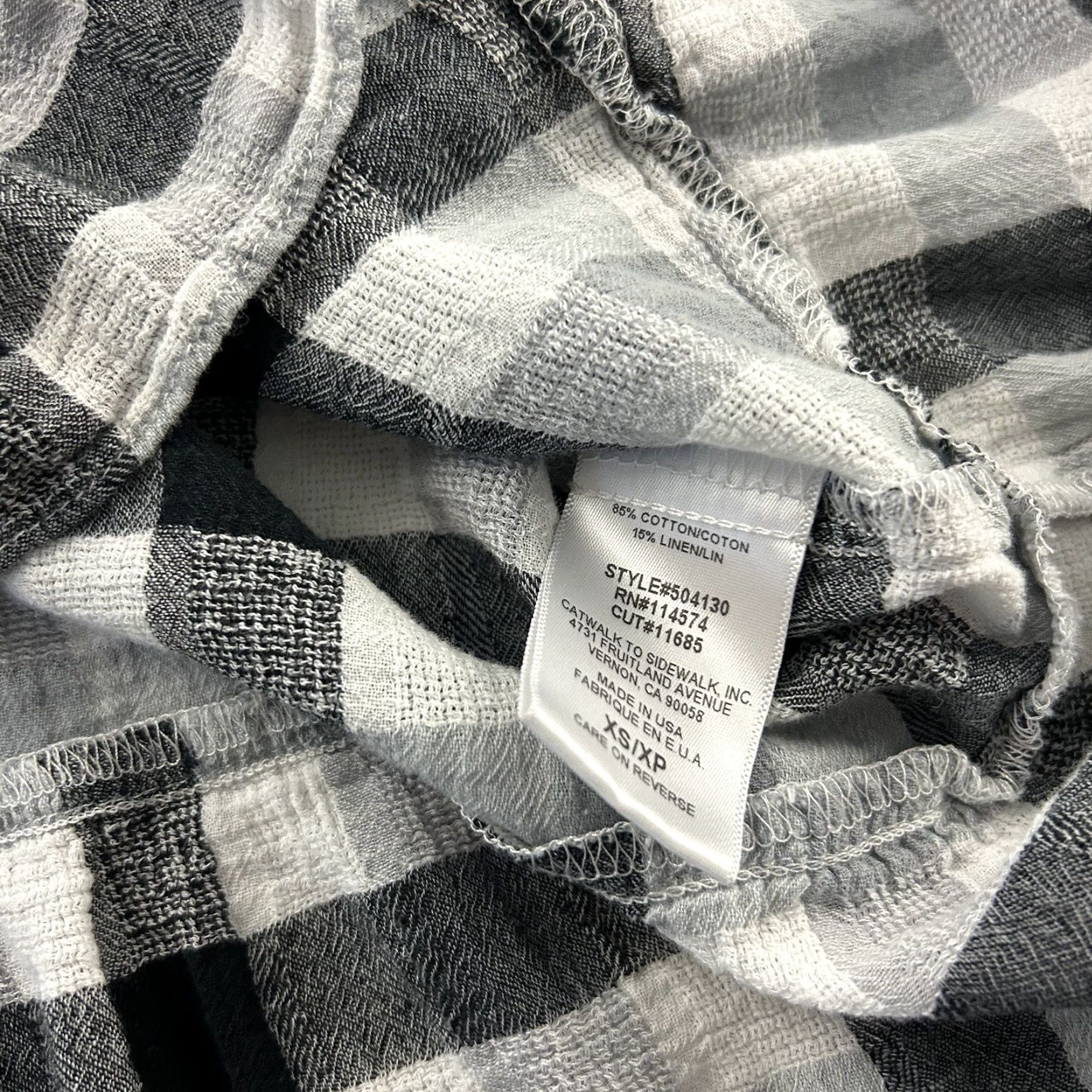 Vintage Pleione Plaid Short Ruffle Sleeve Linen Cotton Top Women's XS Black White Size XS / US 0-2 / IT 36-38 - 6 Thumbnail