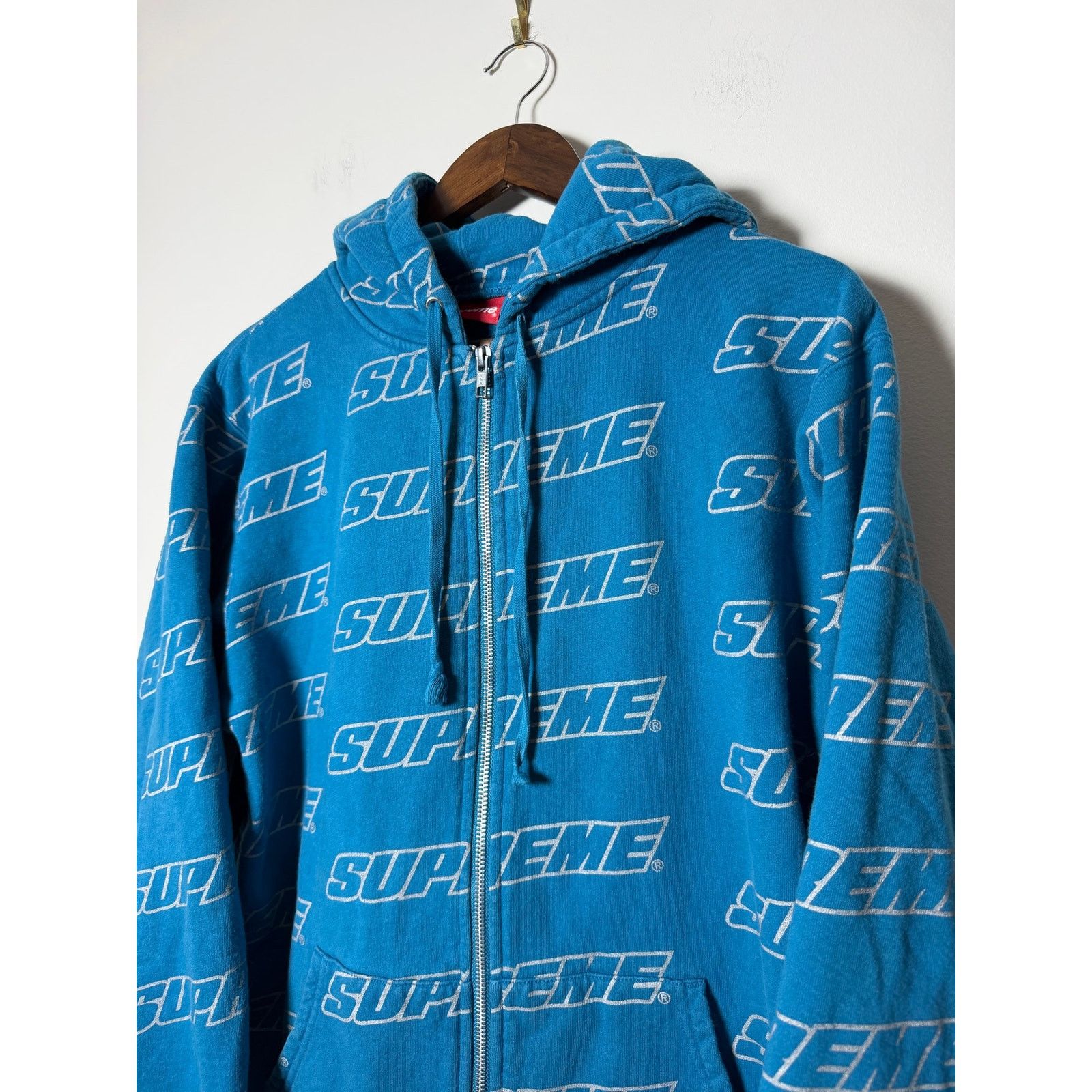 Supreme Supreme Repeat Zip Up Hoodie SS18 Dark Aqua Size US L / EU 52-54 / 3 - 2 Thumbnail