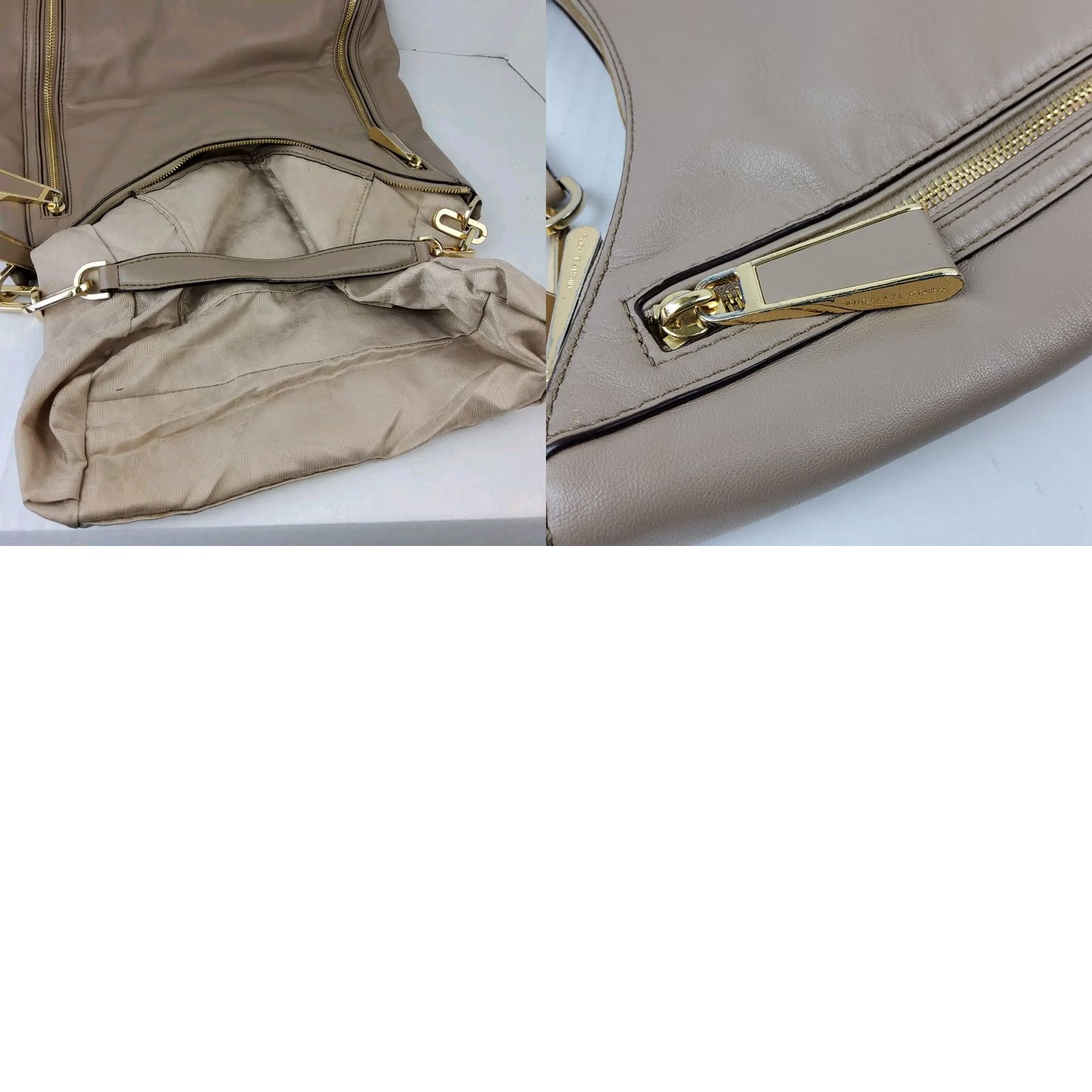 Michael Kors Michael Kors Leather Shoulder Bag Purse MK Triple Zip Leather Taupe Women Size ONE SIZE - 9 Thumbnail