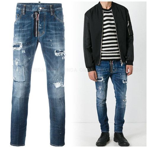 image of Dsquared2 Outer Zipper Jeans Size 56 in Blue, Men's