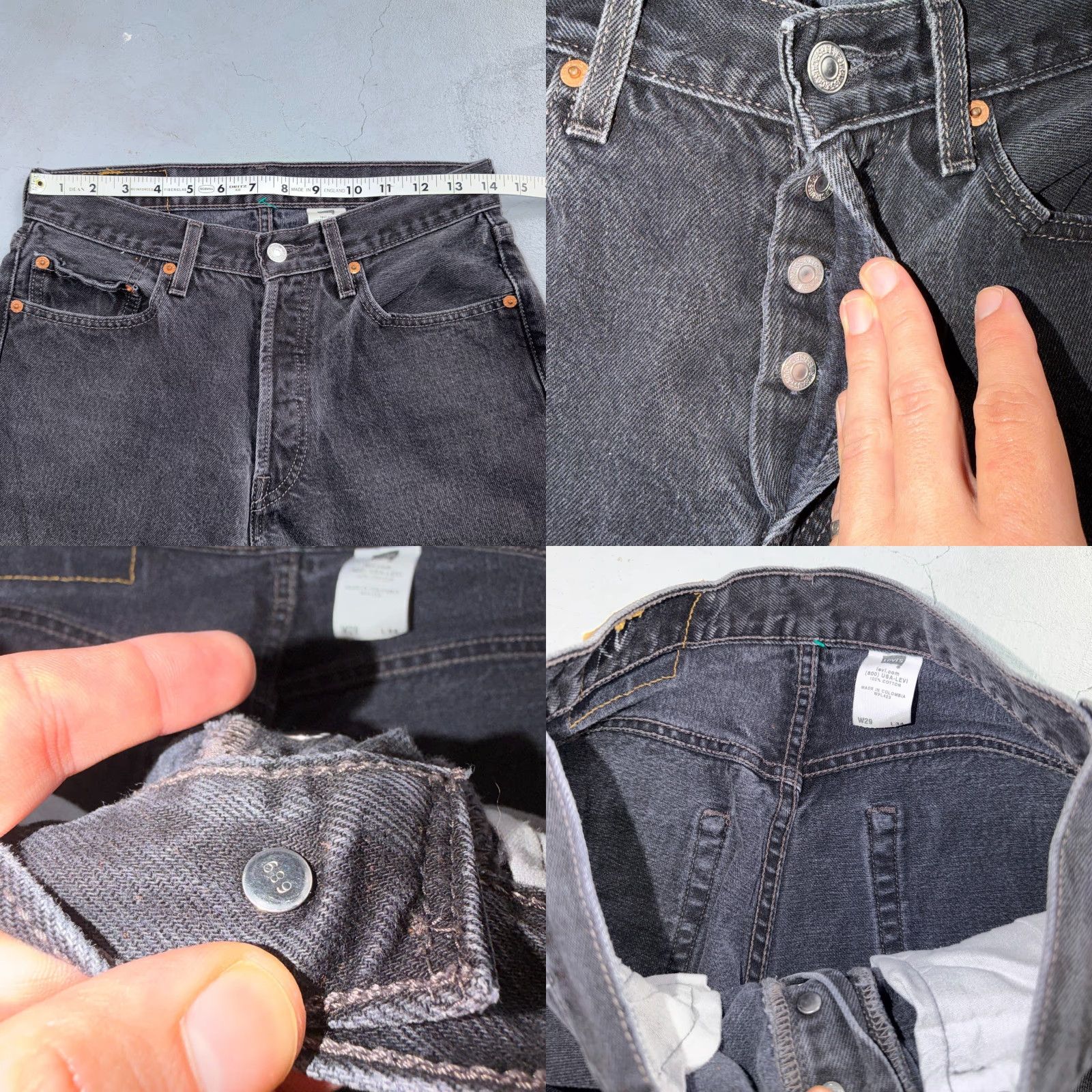 Levi's VINTAGE Levi's 501 Straight Leg Jeans Black Mid Wash 29x34 90s Mens Size US 29 - 8 Thumbnail