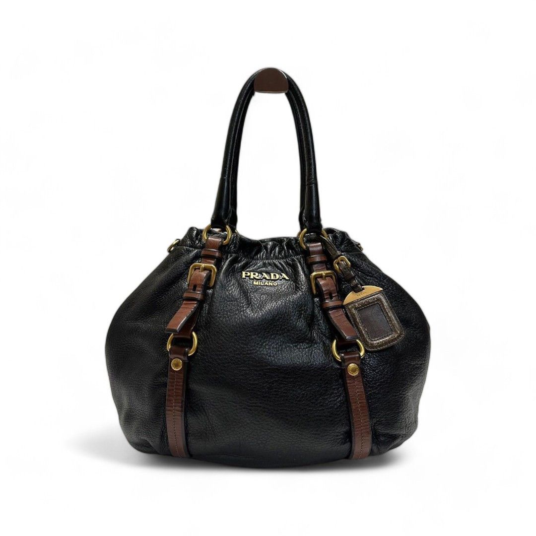 Prada Prada - Black Leather Brown Handbag Shoulder Bag Size ONE SIZE - 1 Thumbnail