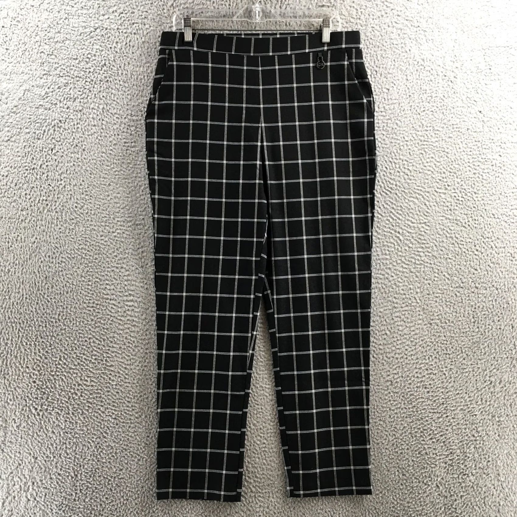 Calvin Klein Calvin Klein Pants L Black White Plaid Hi-Rise Pull On Cropped Side Pocket Women Size 36" / US 14 / IT 50 - 2 Thumbnail