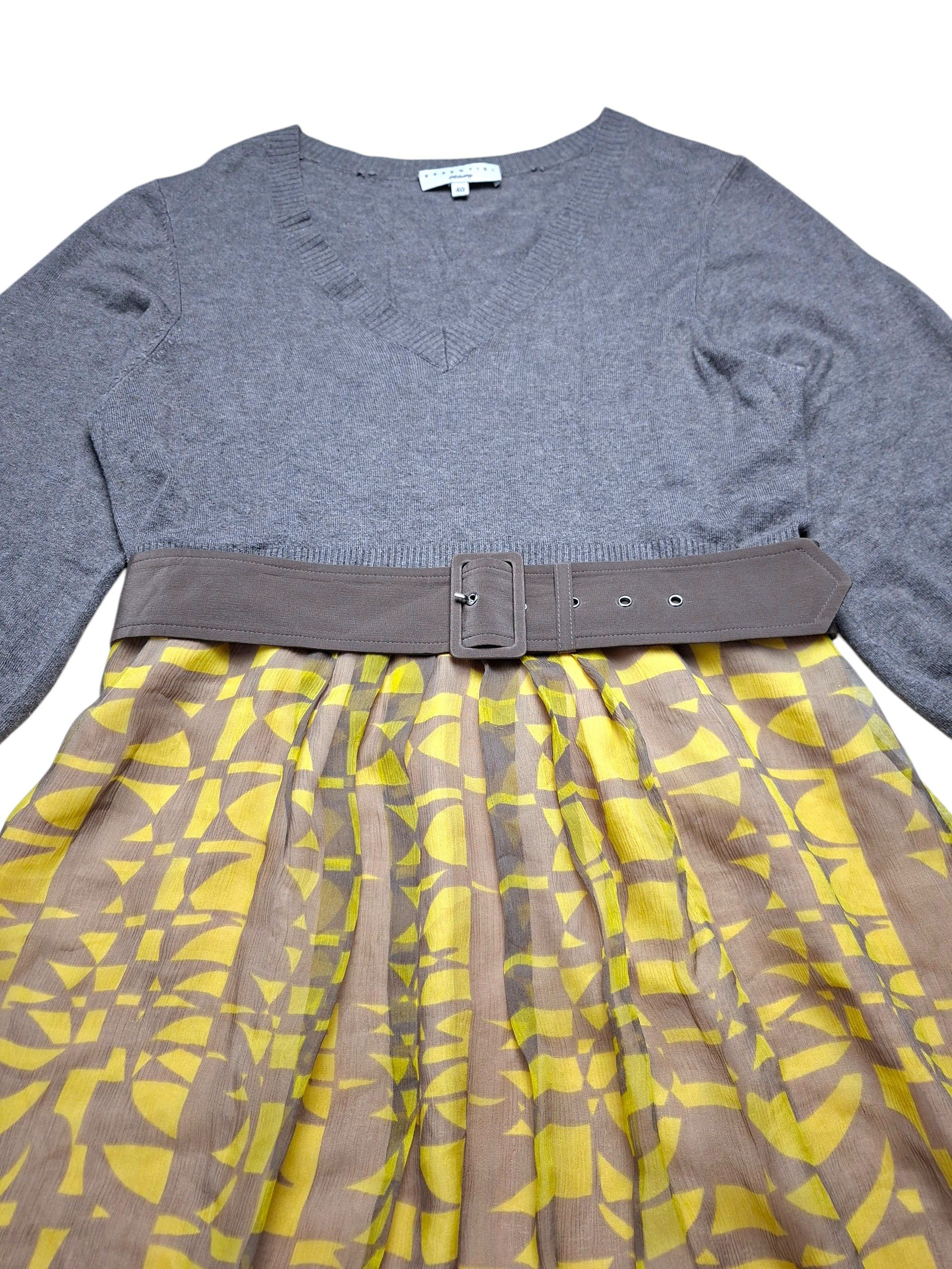 Essentiel Antwerp Essentiel Antwerp Silk Dress 40 M Grey Knit Mixed Media Size M / US 6-8 / IT 42-44 - 3 Thumbnail